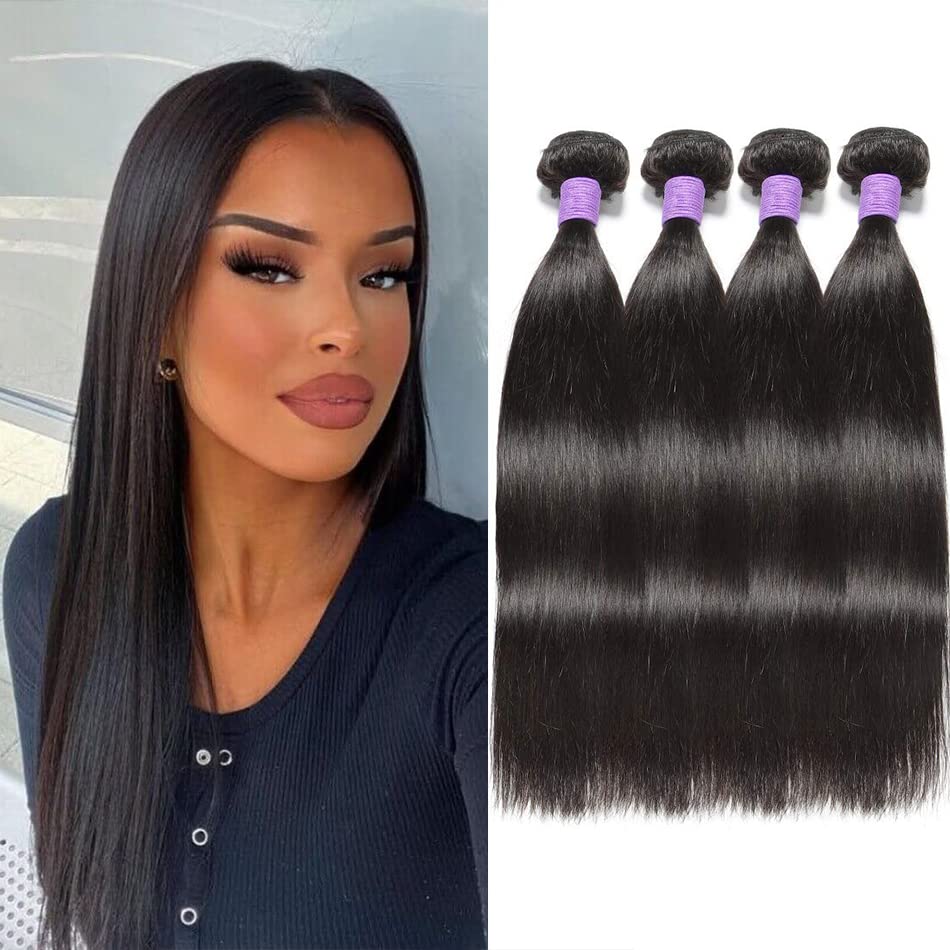 10A Grade 100% Unprocessed Peruvian Straight Virgin Human Hair Weaves - 4 Bundles (20, 22, 24, 26 Inch) Natural Black Color for Hair Extensions | Perfect for Daily Styling, Salon Use & Special Occasions