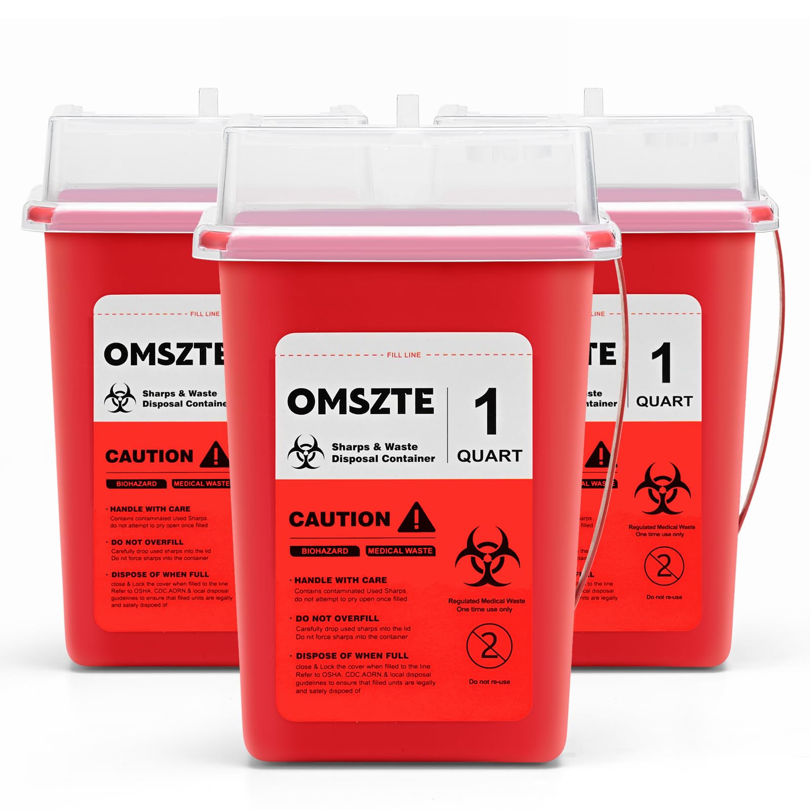 3-Pack 1-Quart Sharps Containers for Safe Needle & Syringe Disposal - Leak-Proof Biohazard Waste Bins for Home, Clinic & Travel Use - Ideal for Diabetics, Tattoo Artists & Medical Professionals