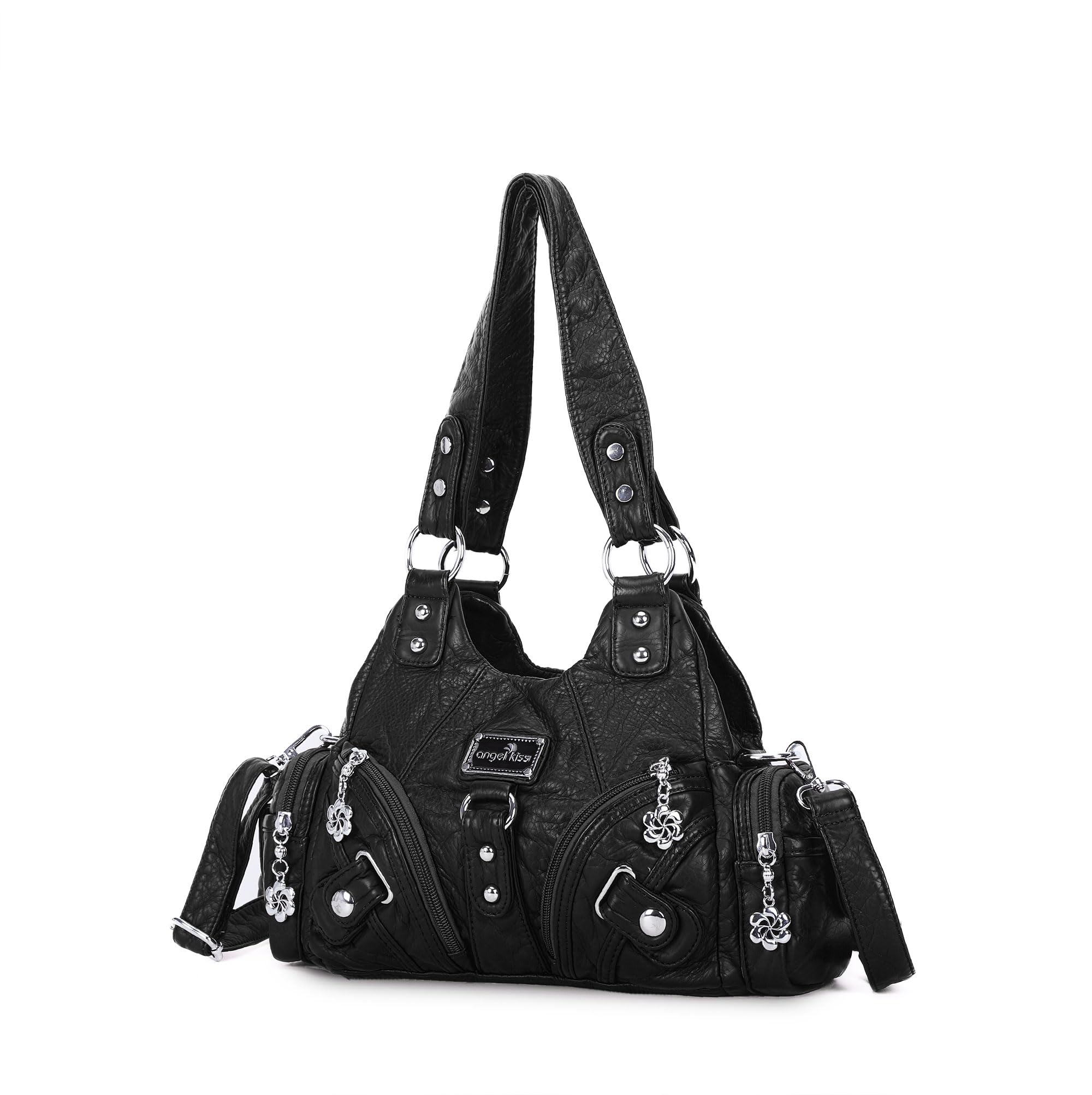 Angel Kiss Women's Small Hobo Shoulder Bag - Genuine Leather Multi-Pocket Tote with Zipper | Perfect for Work, Travel & Everyday Use