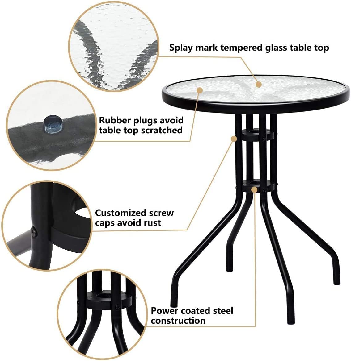 LUARANE 3-Piece Outdoor Bistro Set - Folding Patio Table & 2 Chairs with Textured Glass Top - Perfect for Balcony, Porch, Backyard, Garden & Small Outdoor Spaces | Ideal for Morning Coffee, Relaxing & Entertaining Guests