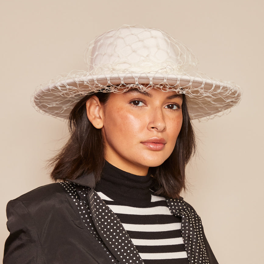 Harlowe Veil Wool Felt Fedora Hat for Women - Classic Wide Brim Fashion Hat for Outdoor, Party & Wedding Occasions