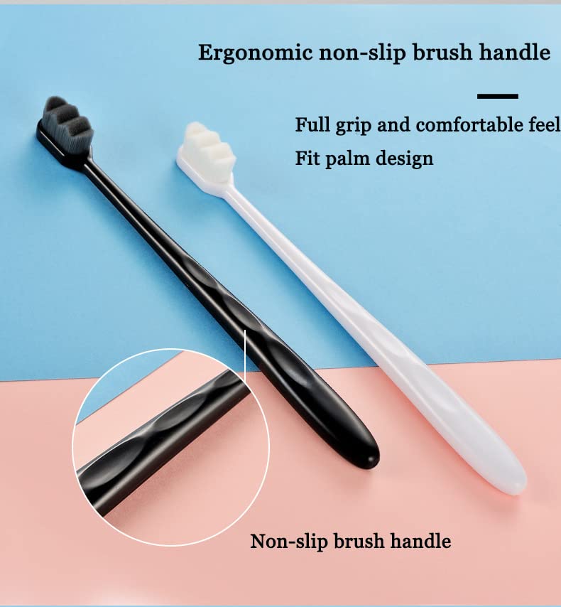 Premium Nano Toothbrush for Adults - Ultra Soft 20,000 Bristles for Sensitive Teeth & Gum Care - Nordic Design Flat Head Toothbrush (Black & White) - Ideal for Travel, Home Use & Gentle Dental Hygiene
