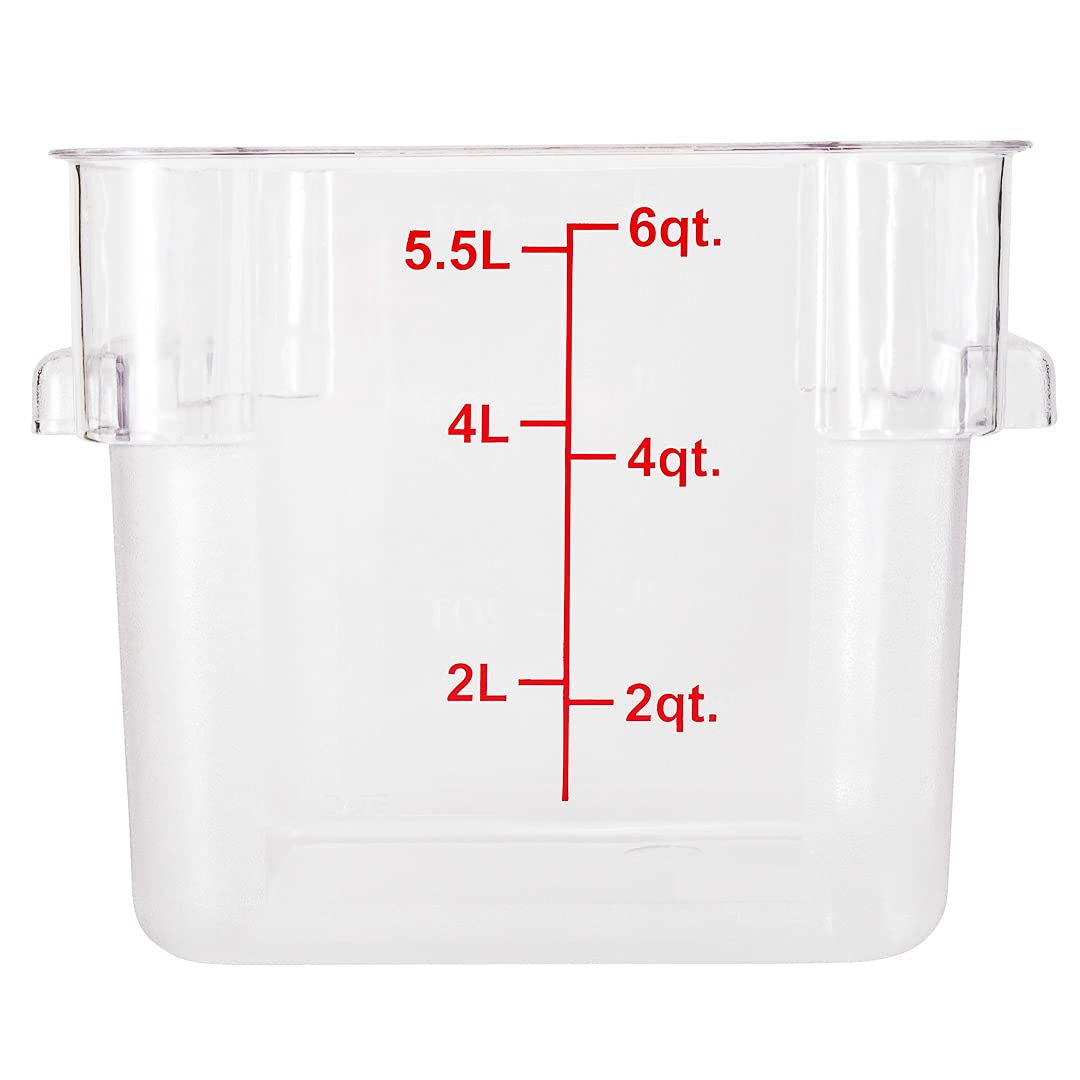 Met Lux 6 Quart Brine Bucket - Square Marinating Container with Volume Markers & Built-In Handle | Clear & Red Plastic Dough Rising Bucket | Freezer-Safe for Meat, Pickles & Bread Making | Perfect for Home Chefs & Meal Prep