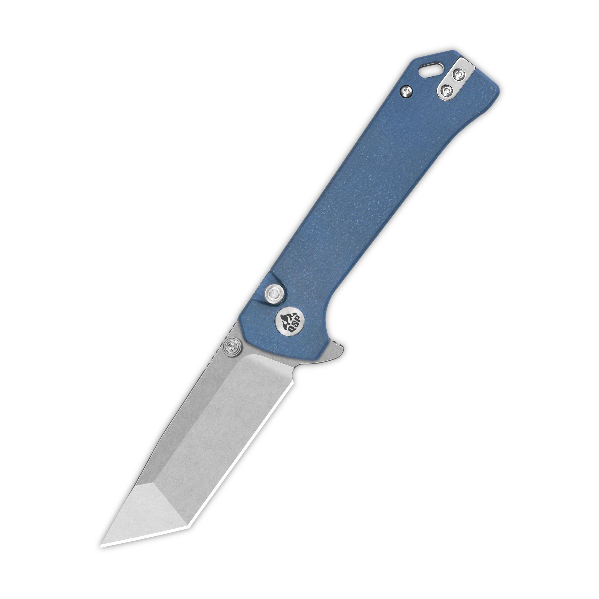 QSP Grebe T Button Lock Pocket Knife - 14C28N Stainless Steel Blade, Blue Micarta Handle - EDC Folding Knife for Camping, Hiking & Outdoor Adventures