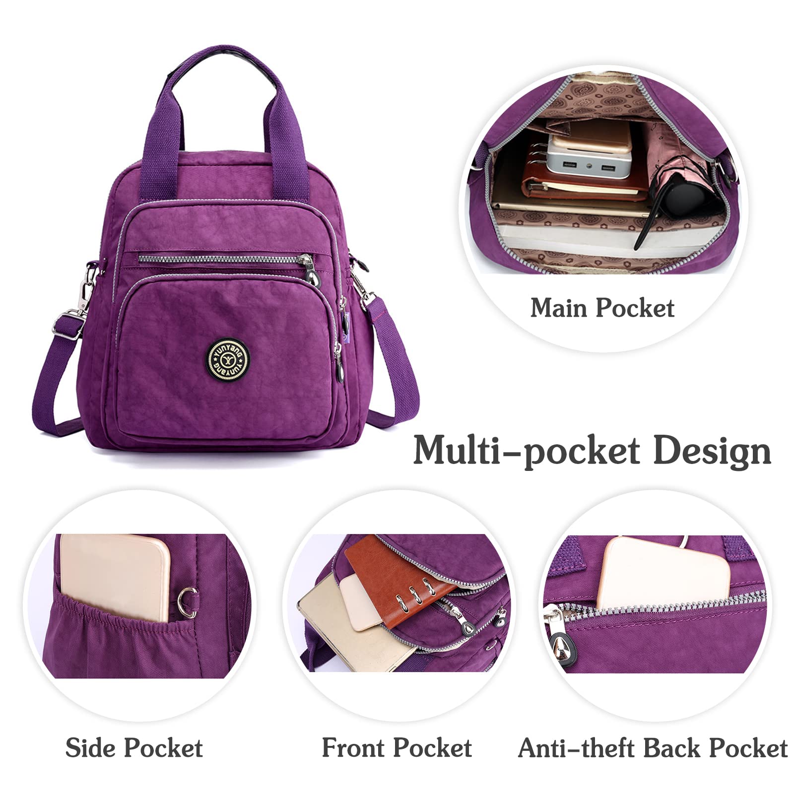 PORRASSO Women's Casual Backpack & Crossbody Shoulder Bag - Lightweight Nylon Daypack for Work, Travel & Daily Use (Khaki) | Perfect for Office Commute, College Campus & Weekend Adventures