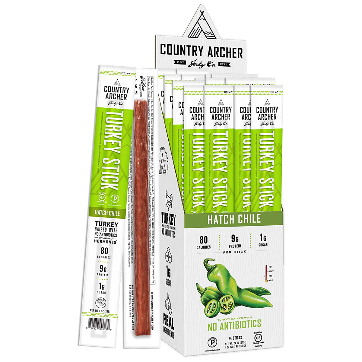 Country Archer Grass-Fed Beef Jerky Sticks, 1 oz - High Protein Snack for Hiking, Camping & On-the-Go Nutrition | Keto & Paleo Friendly