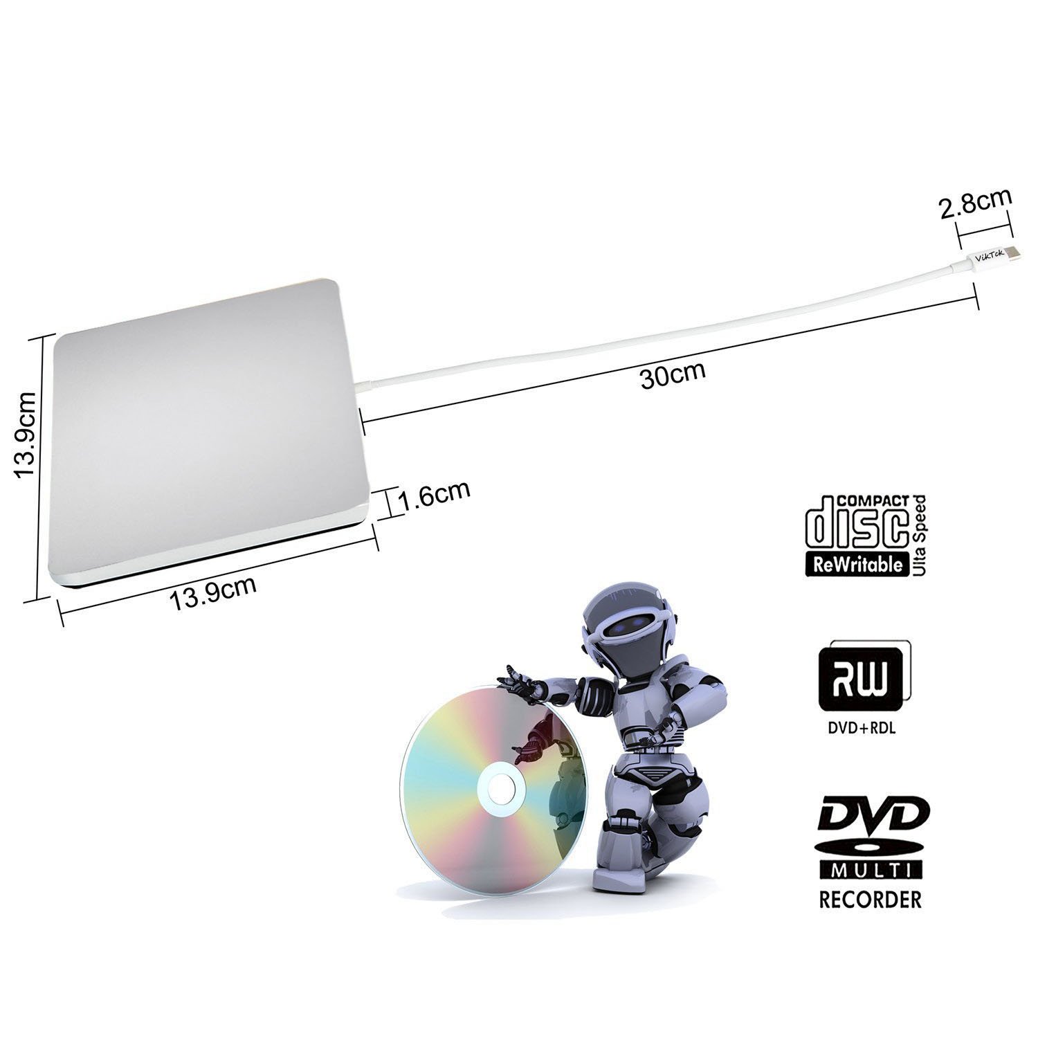 USB-C Superdrive External DVD/CD Reader and Burner - Compatible with MacBook Air/Pro, iMac, Mac Mini, ASUS, Dell Latitude - Plug & Play (Silver) | Perfect for Watching Movies, Burning CDs, and Installing Software on Laptops Without Built-in Drives
