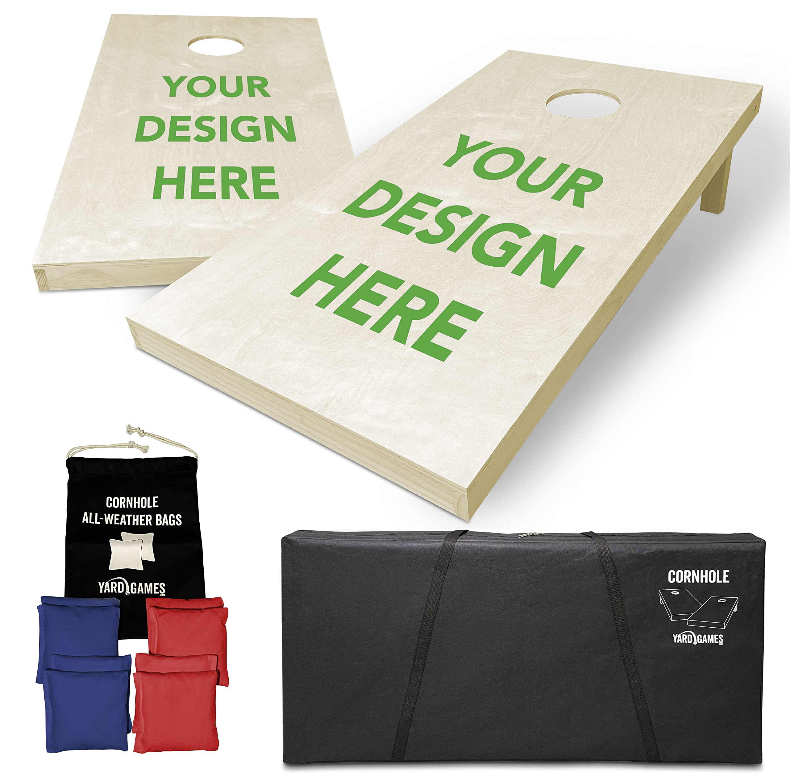 Premium Customized Solid Wood Regulation Cornhole Set - 4ft x 2ft with 8 Bean Bags & Carrying Case | Optional LED Lights & Lamination | Perfect for Backyard Parties, Tailgating, and Outdoor Games (Beige)