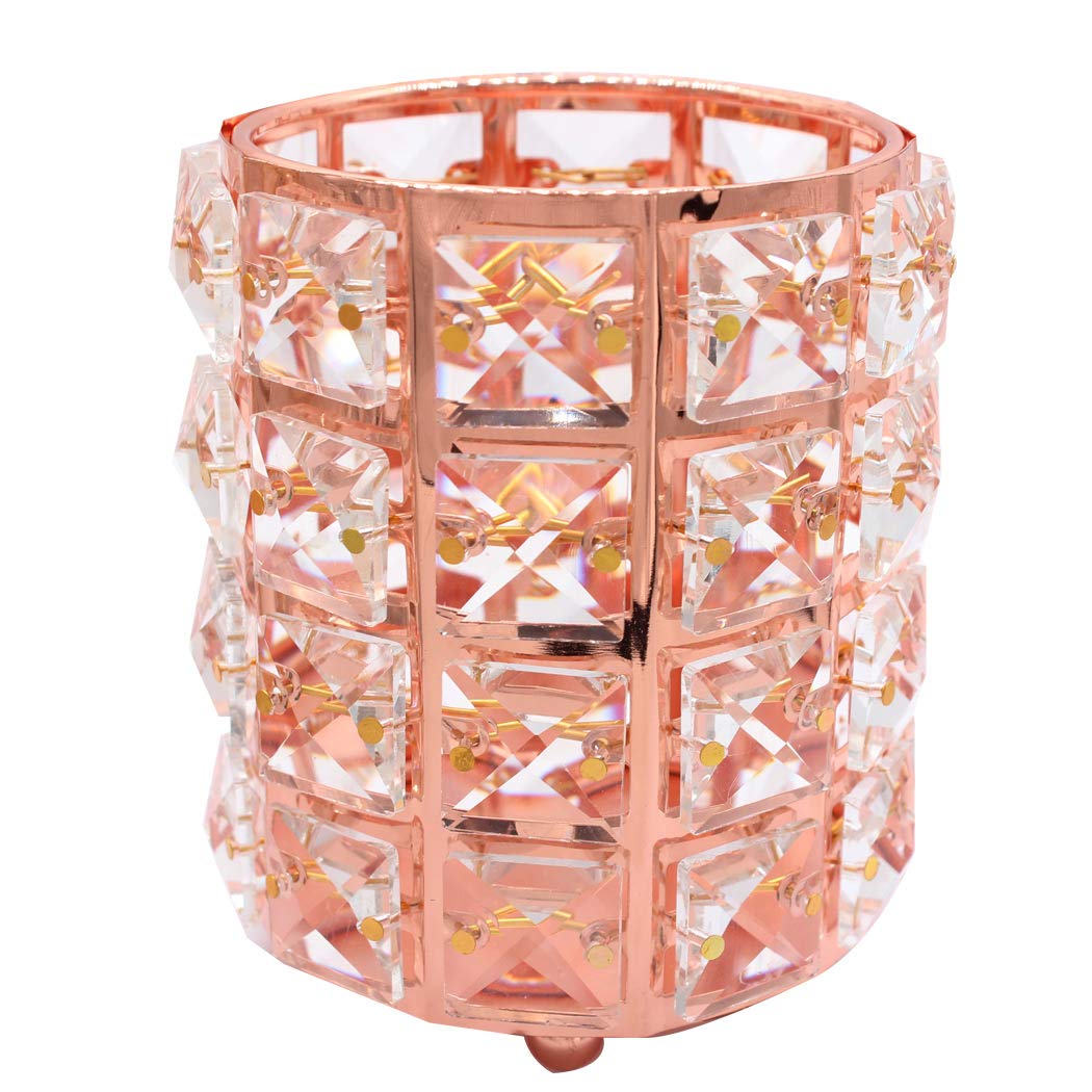 Premium Handcrafted Crystal Makeup Brush Holder & Eyebrow Pencil Organizer - Rose Gold Cosmetic Storage for Vanity, Bathroom & Office Desk | Perfect for Makeup Artists & Beauty Enthusiasts