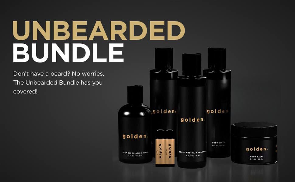 Golden Grooming Co. Men's Skincare & Beard Care Kit - Exfoliating Scrub, Face Wash, Lip Balm, Body Wash, 2-in-1 Beard Shampoo | Perfect Gift Set for Men's Daily Grooming & Self-Care Routine