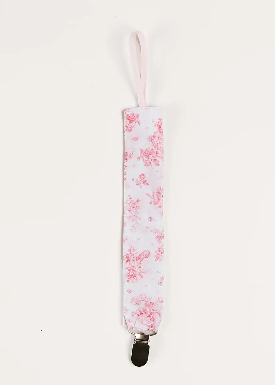 Audrey Toile Dummy Clip - Pink Pacifier Holder for Baby Girls | Secure & Stylish Pacifier Clip for Infants | Perfect for Strollers, Car Seats & Diaper Bags
