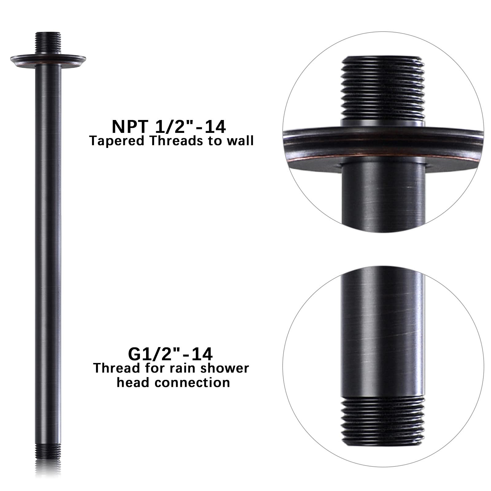 12 Inch Oil Rubbed Bronze Ceiling Mount Shower Arm with Flange - Heavy Duty Rain Shower Head Extension Pipe for Luxurious Bathroom Upgrade (Perfect for Spa-Like Shower Experience)