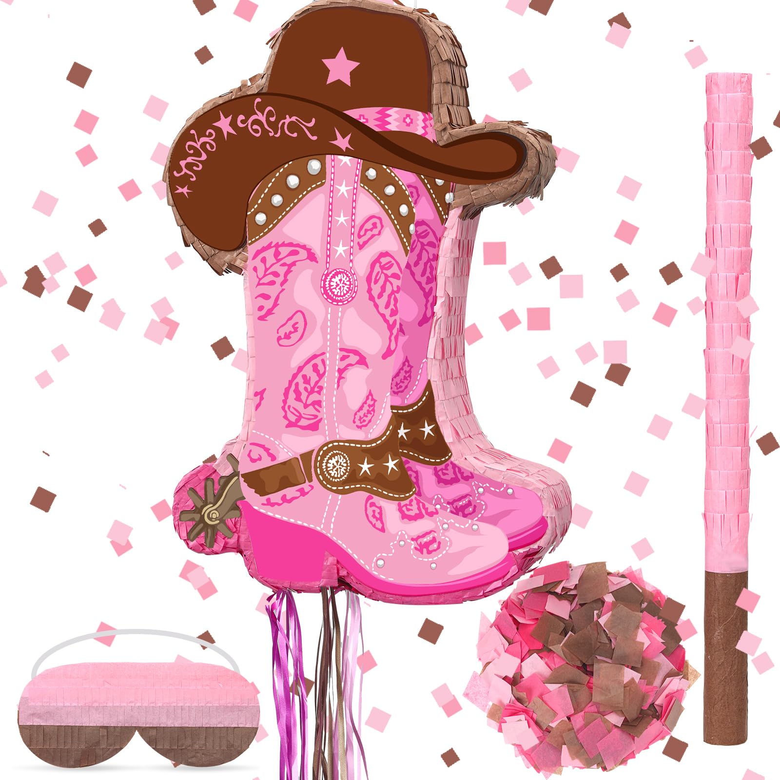 Western Cowboy Party Decorations - Cowgirl Pinata with Blindfold Stick & Confetti for Birthday Parties, Photo Props, Candy Holder & Party Supplies | Perfect for Wild West Themed Events, Rodeo Celebrations & Western Birthday Bash