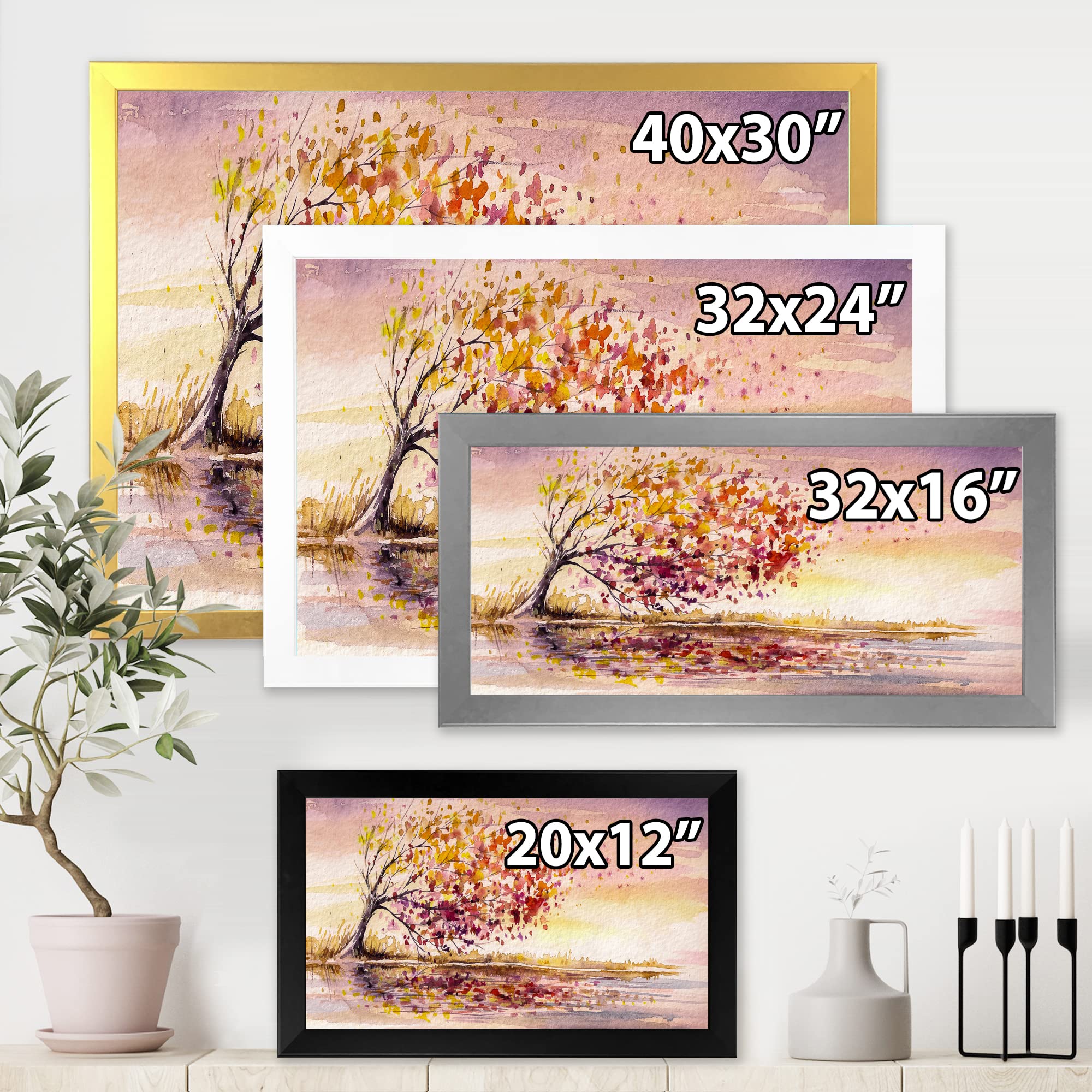 Vibrant Yellow and Orange Autumn Tree Framed Wall Art - Traditional Home Decor for Living Room, Bedroom & Office