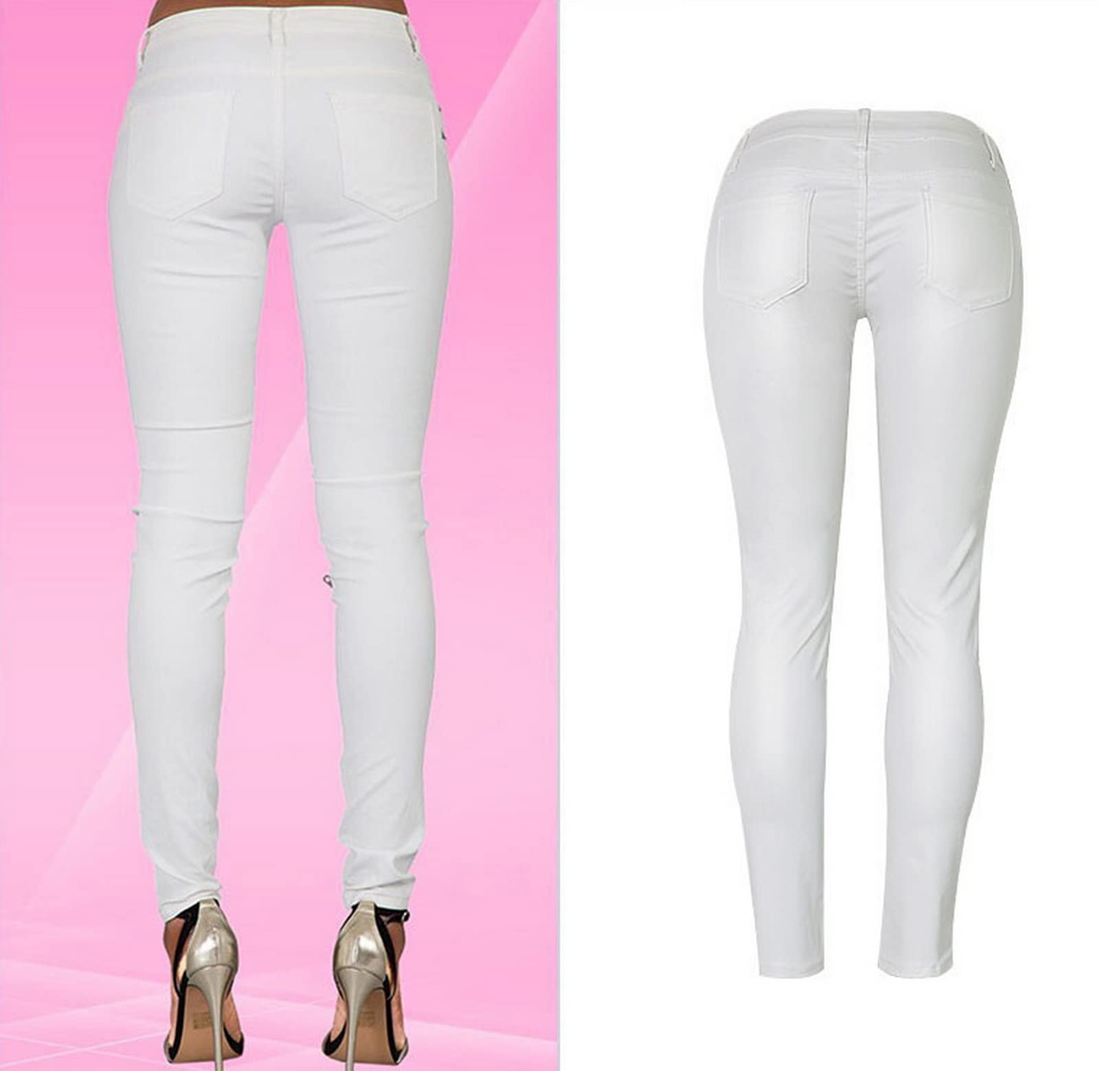 Women's Faux Leather Stretch Skinny Pants - High Waist Slim Fit Biker Pencil Jeans for Casual Wear, Night Out & Office Outfits | Trendy Vegan Leather Leggings