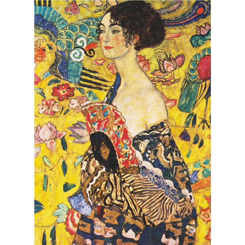 1000-Piece Jigsaw Puzzle - Klimt's Lady with Fan Fine Art Collection | Adult Puzzle Game with Glue Sheets | Perfect for Family Bonding, Stress Relief & Home Decor