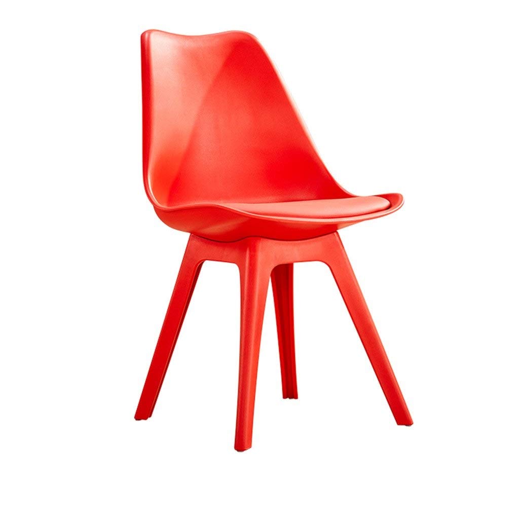 Ergonomic Plastic Desk & Dining Chair - Modern Nordic Style Backrest for Home, Office, Kids & Adults - Red Accent Chair for Living Room, Guest Room & Study Area