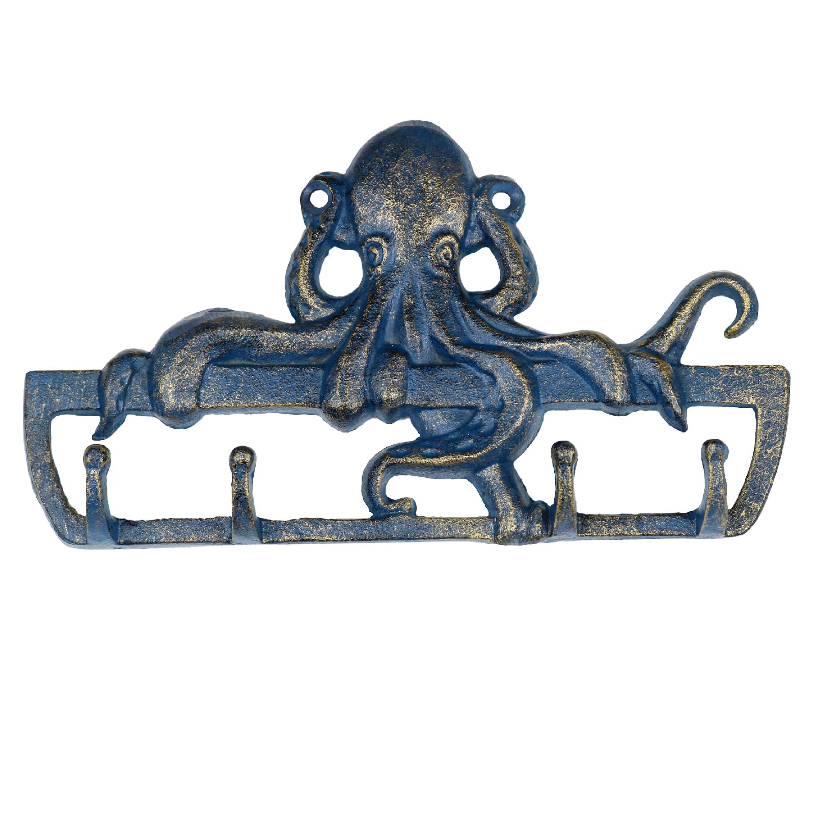 Cast Iron Octopus Wall Hooks - 4 Hooks Key & Towel Holder - Nautical Decor for Bathroom & Kitchen