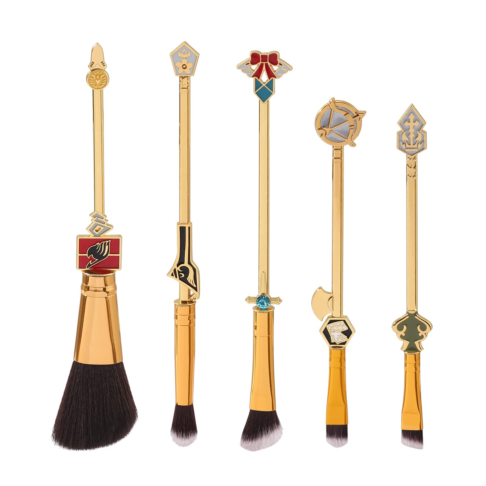 Anime Fairy Tail Makeup Brush Set - 5 Piece Cosplay Makeup Brushes with Metal Handle & Guild Logo | Perfect for Fairy Tail Fans, Cosplay, Anime Themed Makeup & Gift Giving