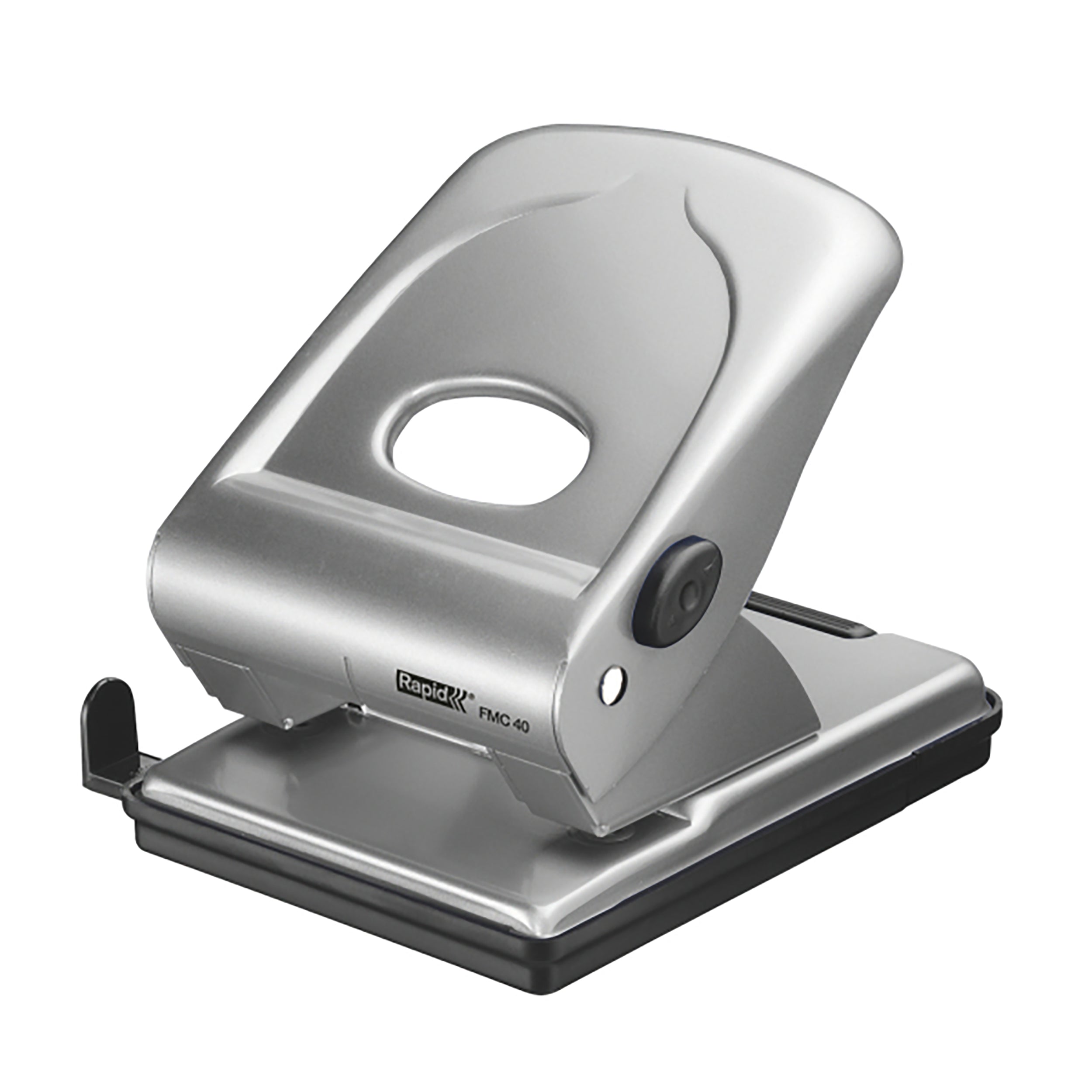 40 Sheets Rapid 2 Hole Paper Punch FMC40 Silver - Heavy Duty Office & School Paper Hole Puncher for Binders, Filing & Document Organization