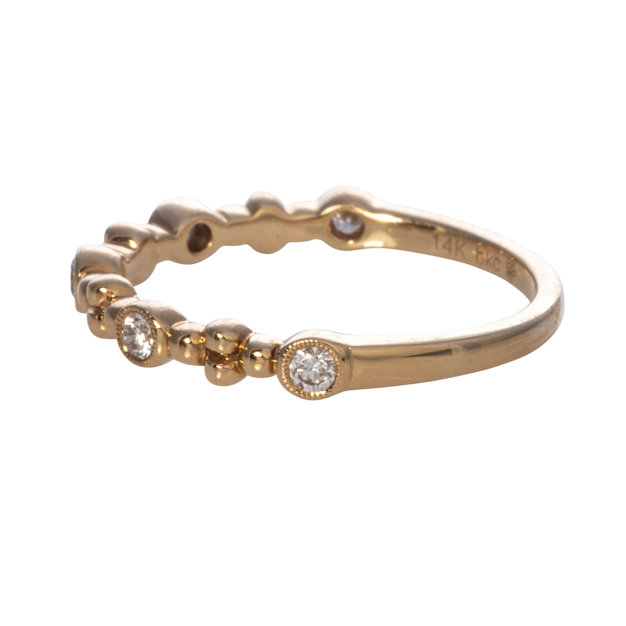 0.17ctw Diamond Bezel Bead Halfway 14K Yellow Gold Wedding Band - Elegant Stackable Ring for Anniversary, Engagement, or Everyday Wear