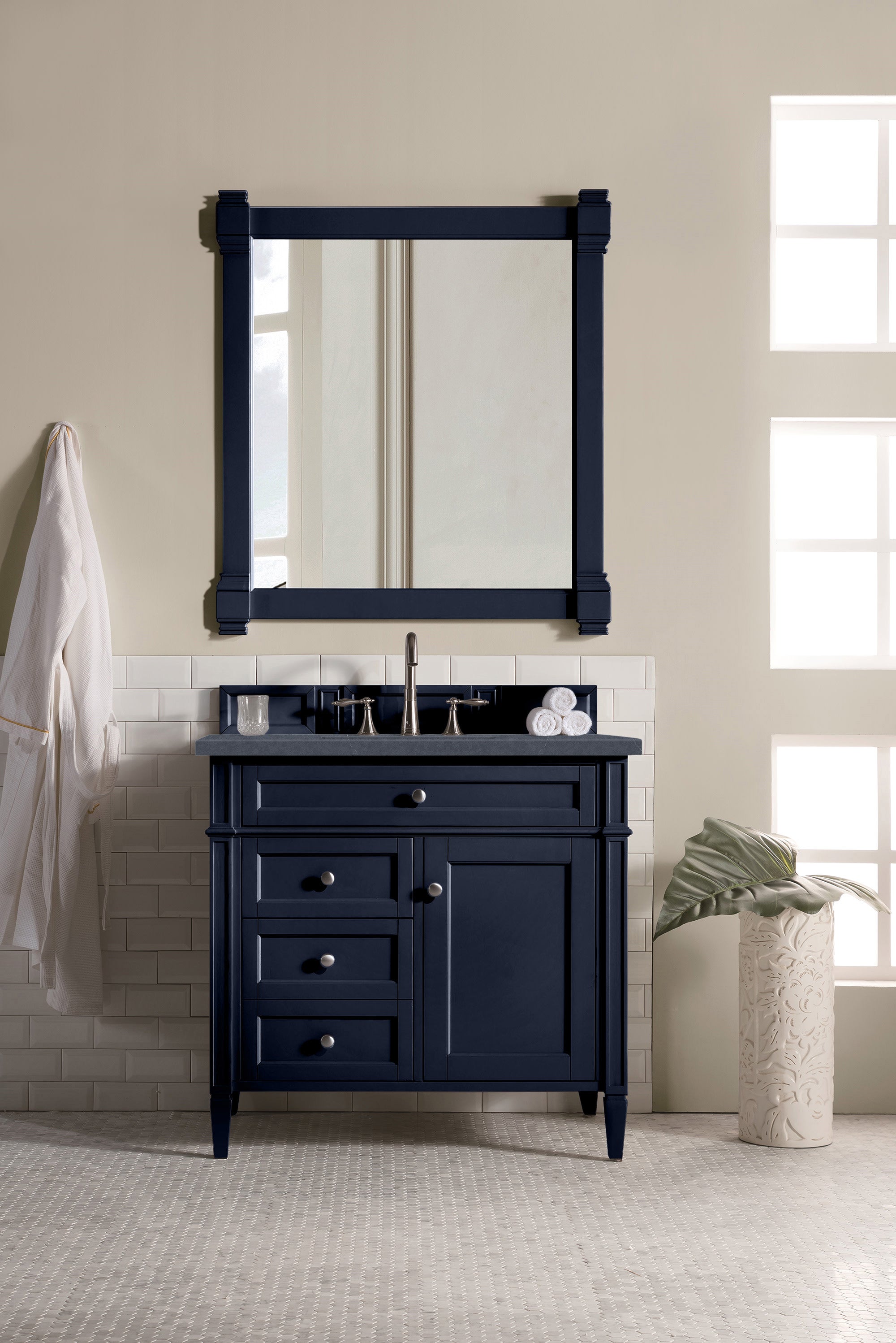 Brittany 36 Inch Single Bathroom Vanity in Victory Blue with 3CM Charcoal Soapstone Quartz Countertop - Perfect for Modern Master Bathrooms & Guest Suites