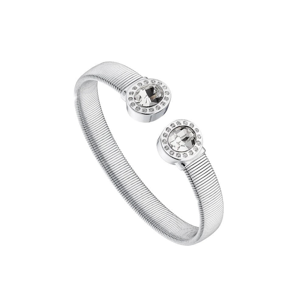 Elegant Silver Bangle Bracelet with White Crystals for Women - Perfect for Parties, Weddings & Special Occasions
