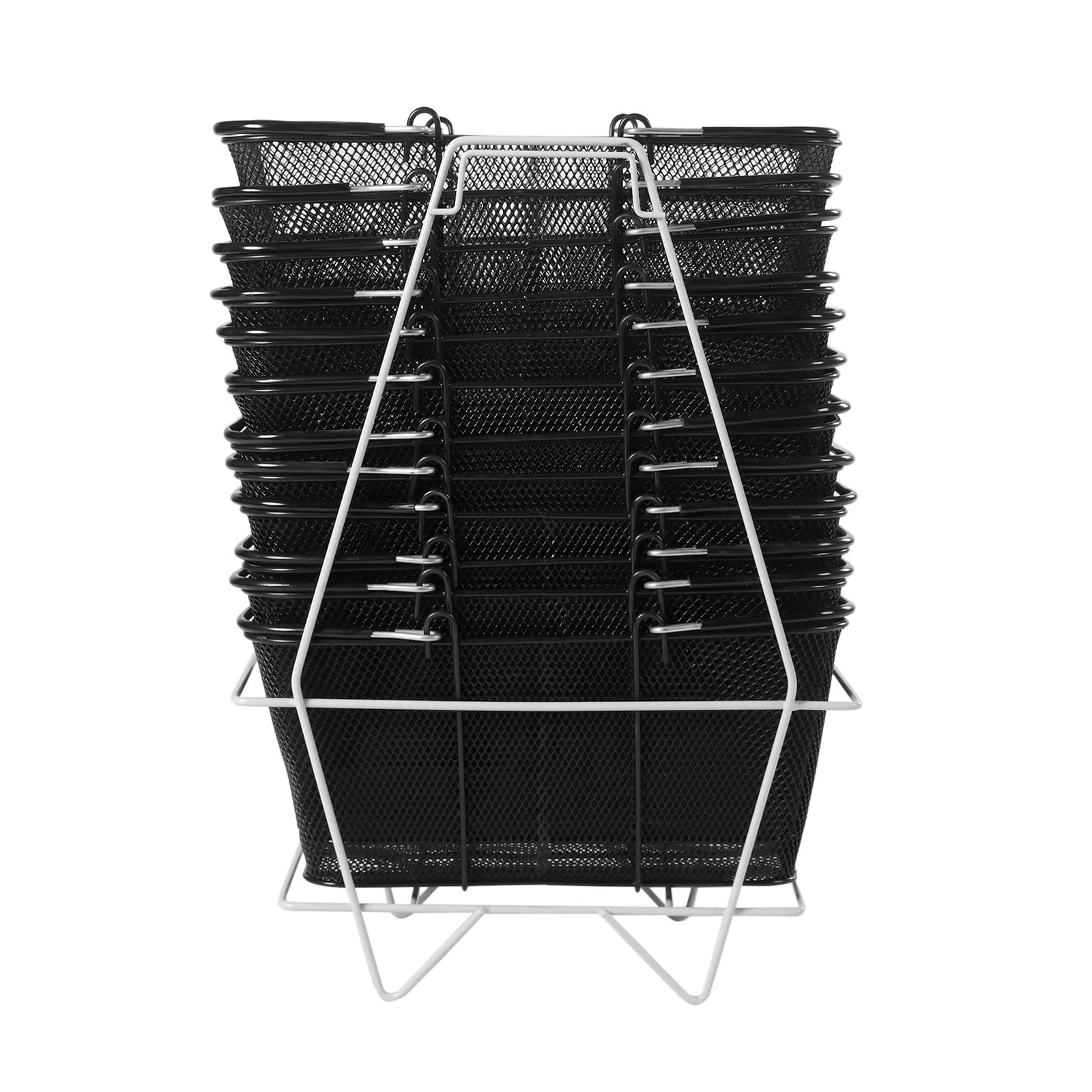 12-Pack Black 5-Gallon Durable Metal Shopping Baskets with Handles - Portable Wire Grocery Baskets for Supermarkets, Retail Stores & Home Use - Perfect for Shopping, Pantry Organization & Farmers Market Trips