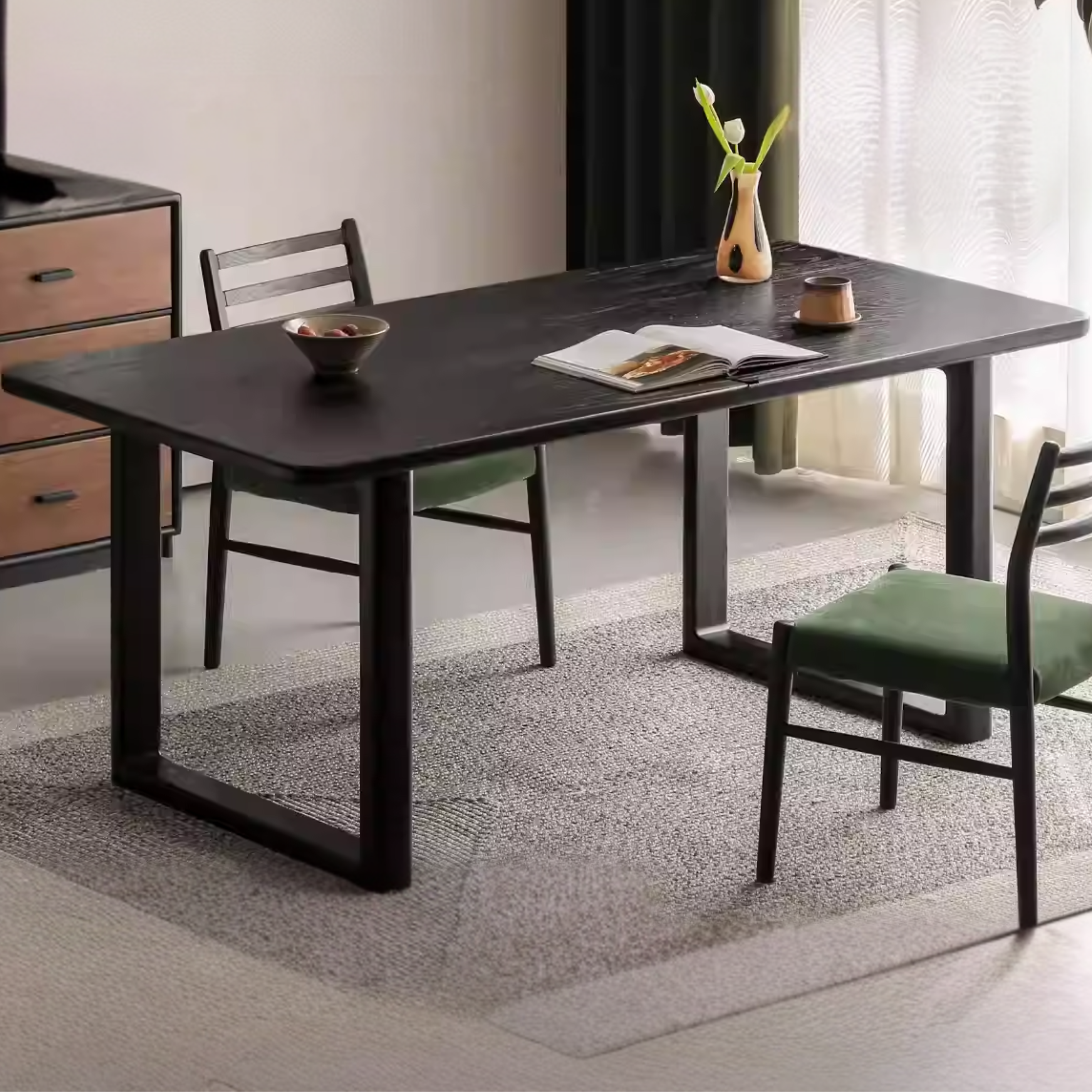 Solid Oak Wood Modern Large Dining Table - Farmhouse Style 8-Seater for Kitchen, Dining Room & Open Concept Living Spaces
