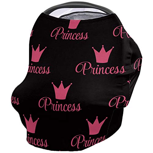**Pink Crown Nursing Cover for Breastfeeding - Soft, Breathable & Stretchy Baby Car Seat Canopy - Princess Lettering Print for Girls & Boys - Perfect for On-the-Go Moms, Travel & Public Nursing**