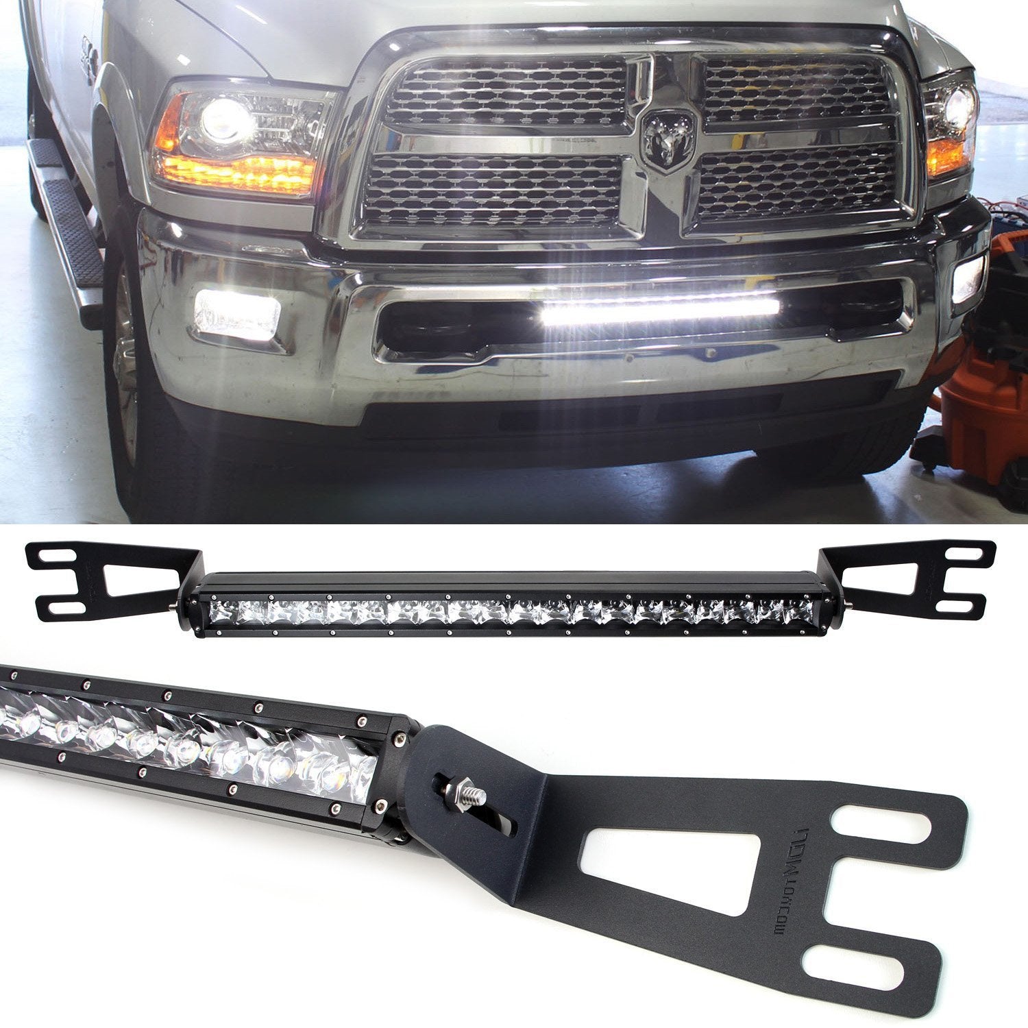 100W 20-Inch LED Light Bar with Bumper Mounting Bracket & Wiring Harness - Compatible with 2003-2018 Dodge RAM 2500 3500 Pickup Trucks - Perfect for Off-Roading, Night Driving, and Work Site Lighting