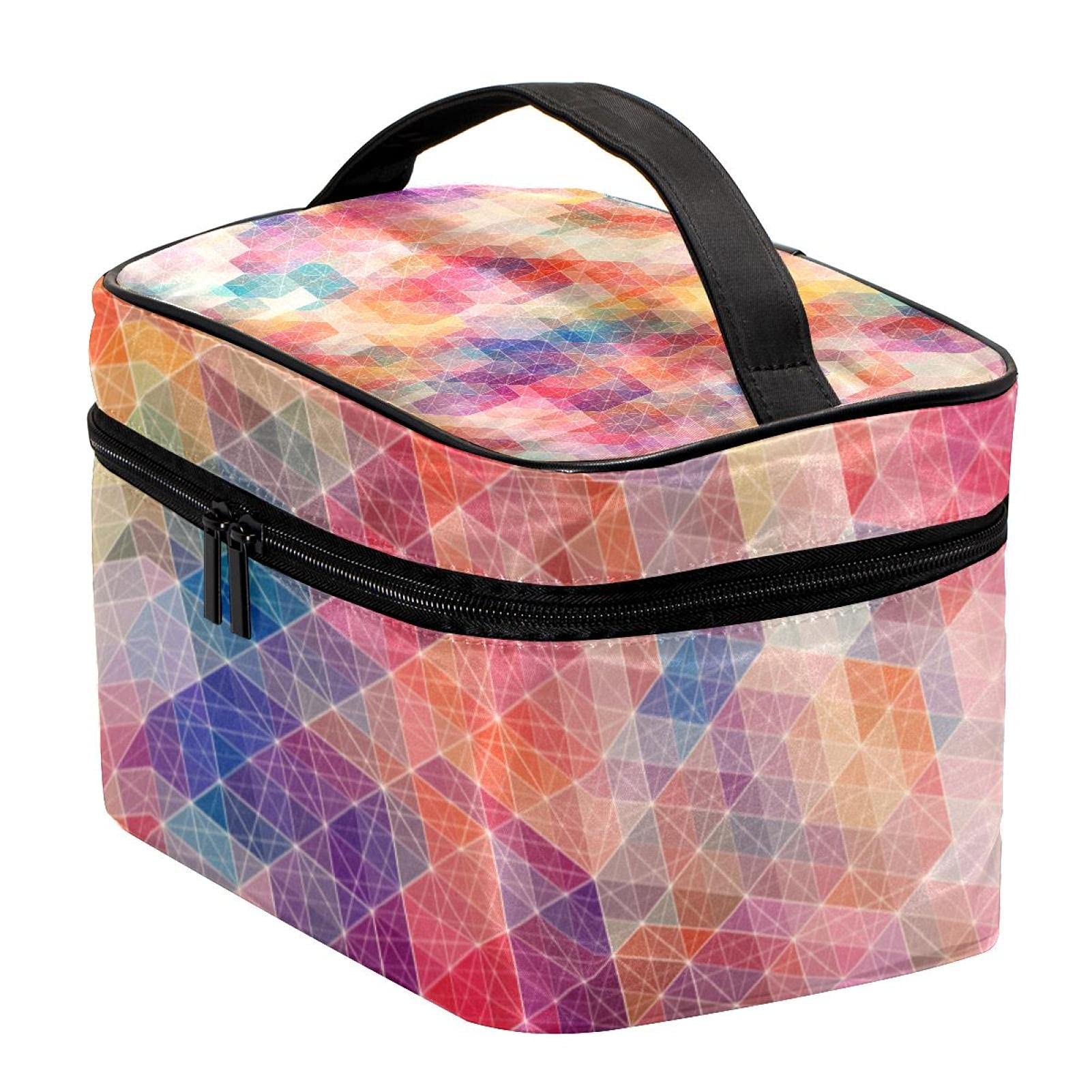 Vibrant Geometric Cube Print Large Travel Makeup Bag - Waterproof Cosmetic Organizer with Zipper for Women & Girls | Perfect for Vacation, Gym, Daily Essentials Storage