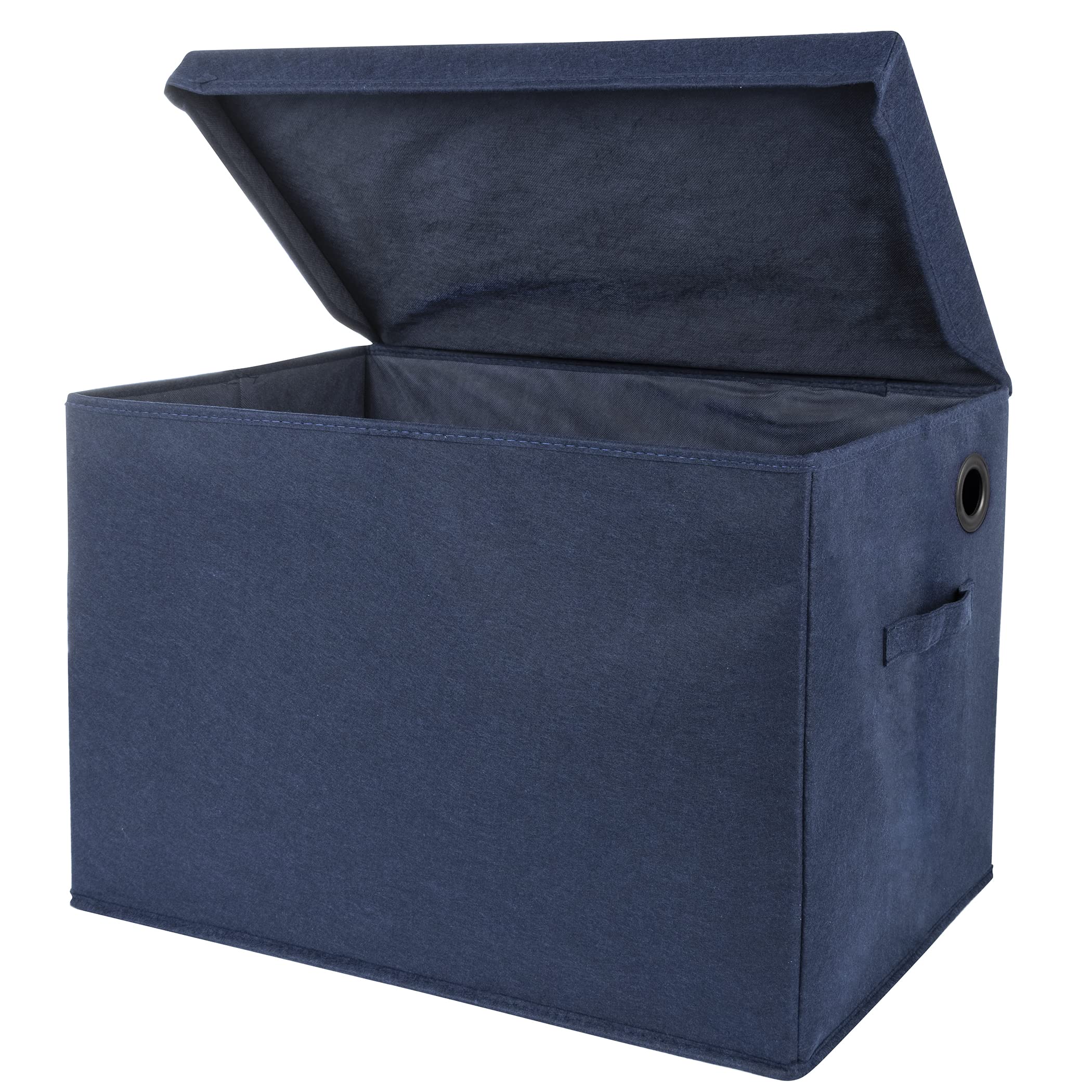 Sammy & Lou Collapsible Felt Toy Storage Box with Handles & Hinged Lid - 22 x 14.5 x 15 Inches Navy Blue - Kids Room Organization, Nursery Toy Chest, Playroom Storage for Toddlers