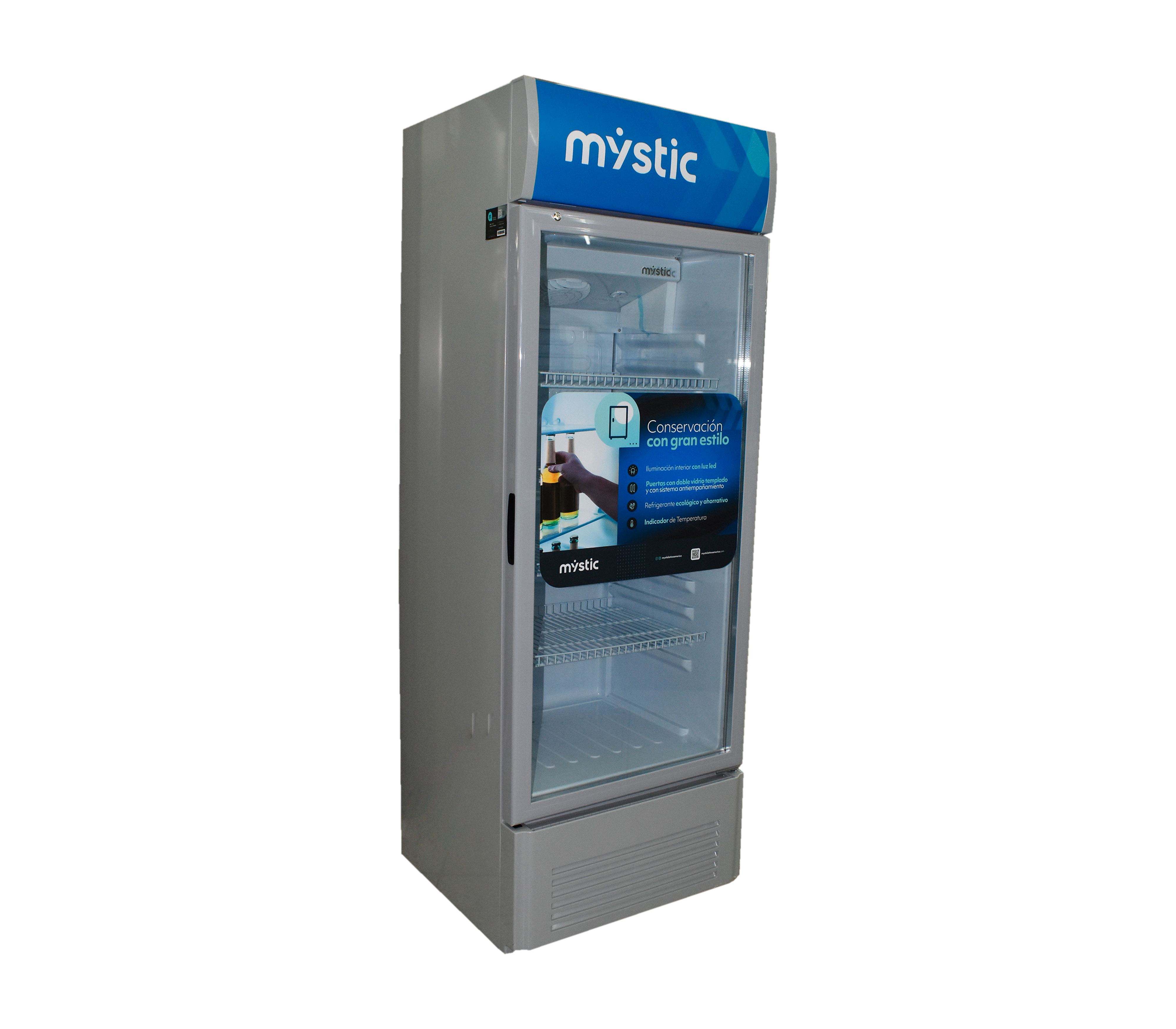 Mystic 300L Vertical Display Cooler - Commercial Refrigerator for Restaurants, Bars, and Grocery Stores - Energy Efficient Glass Door Freezer with LED Lighting