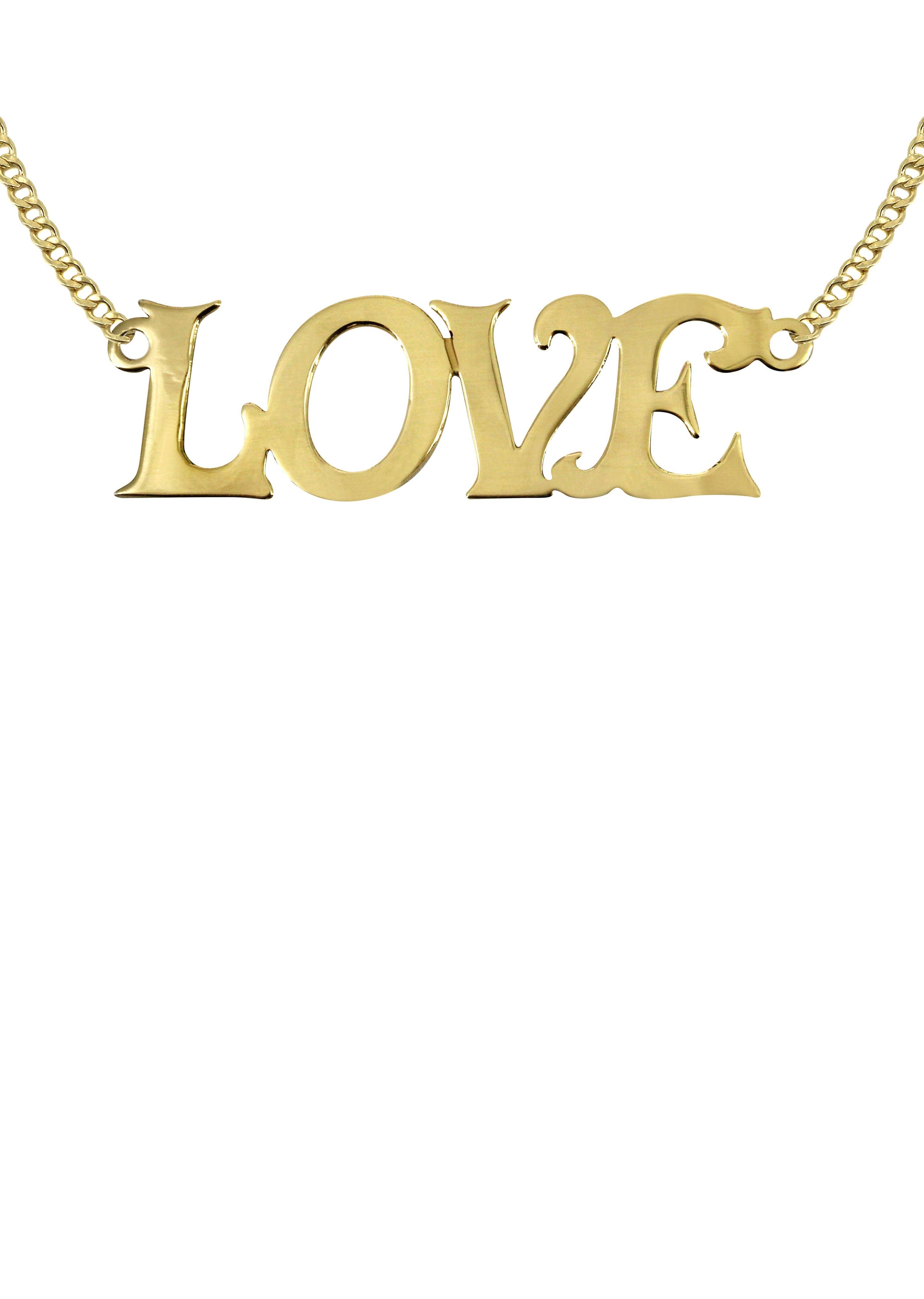 14K Gold Personalized Love Name Plate Necklace for Women - Custom Engraved Initial Pendant Jewelry Gift for Her | Anniversary, Birthday, Valentine's Day Present