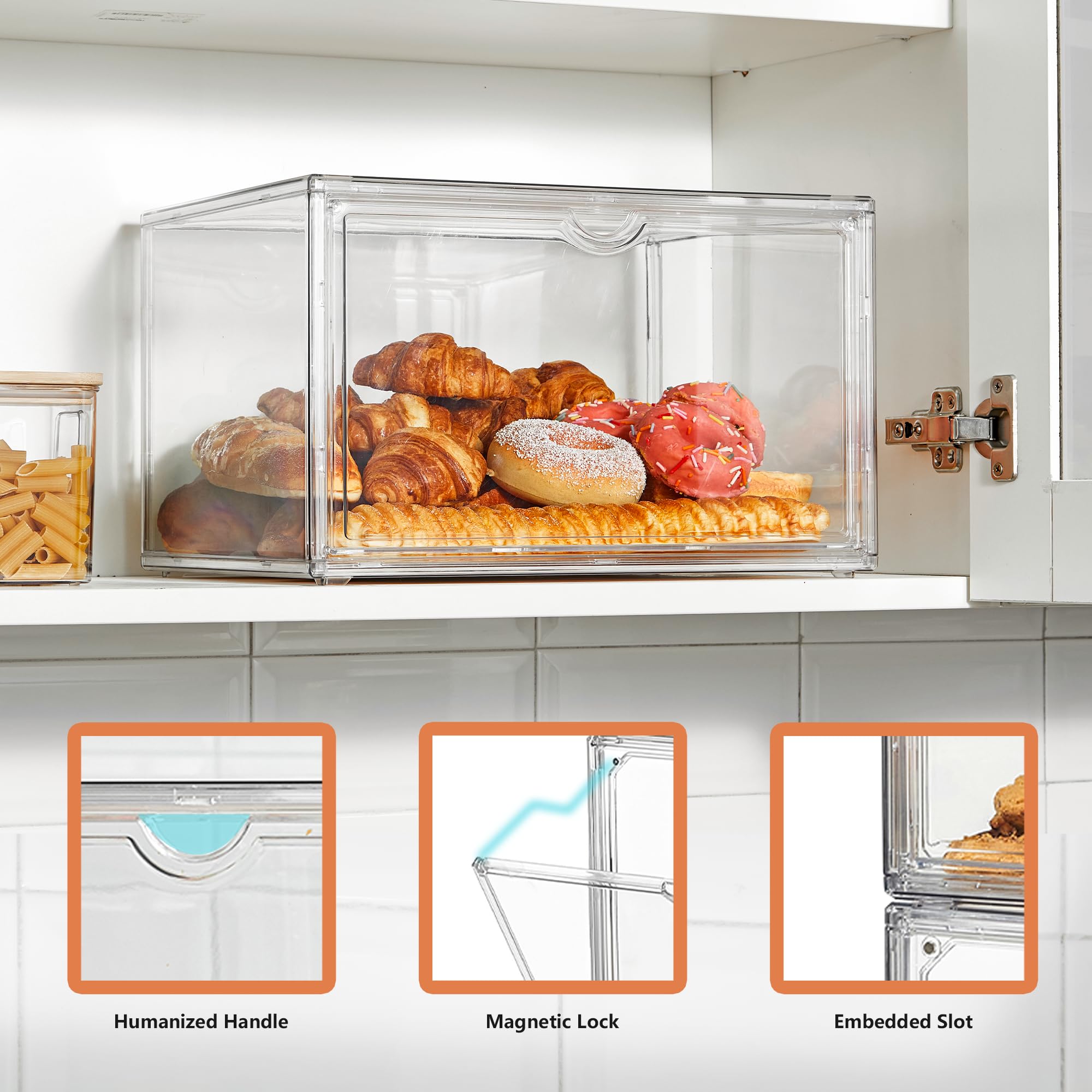 4-Piece Stackable Bread Storage Containers for Kitchen Countertop - Large Airtight Bread Box Set for Bread, Bagels, Muffins | Perfect for Bakery Display, Pantry Organization & Fresh Food Storage