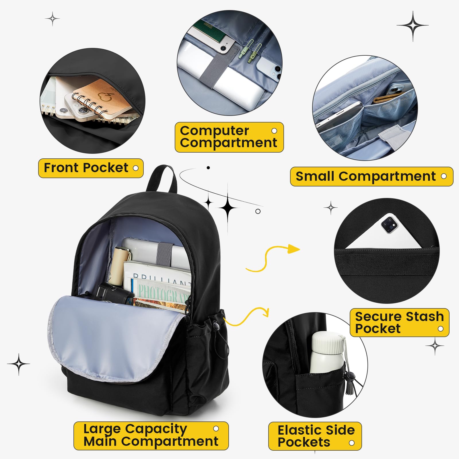 **Stylish Large Black Backpack for Women & Men - Waterproof Lightweight Travel Daypack, High School & College Bookbag - Perfect for Commuting, Hiking, and Everyday Use**