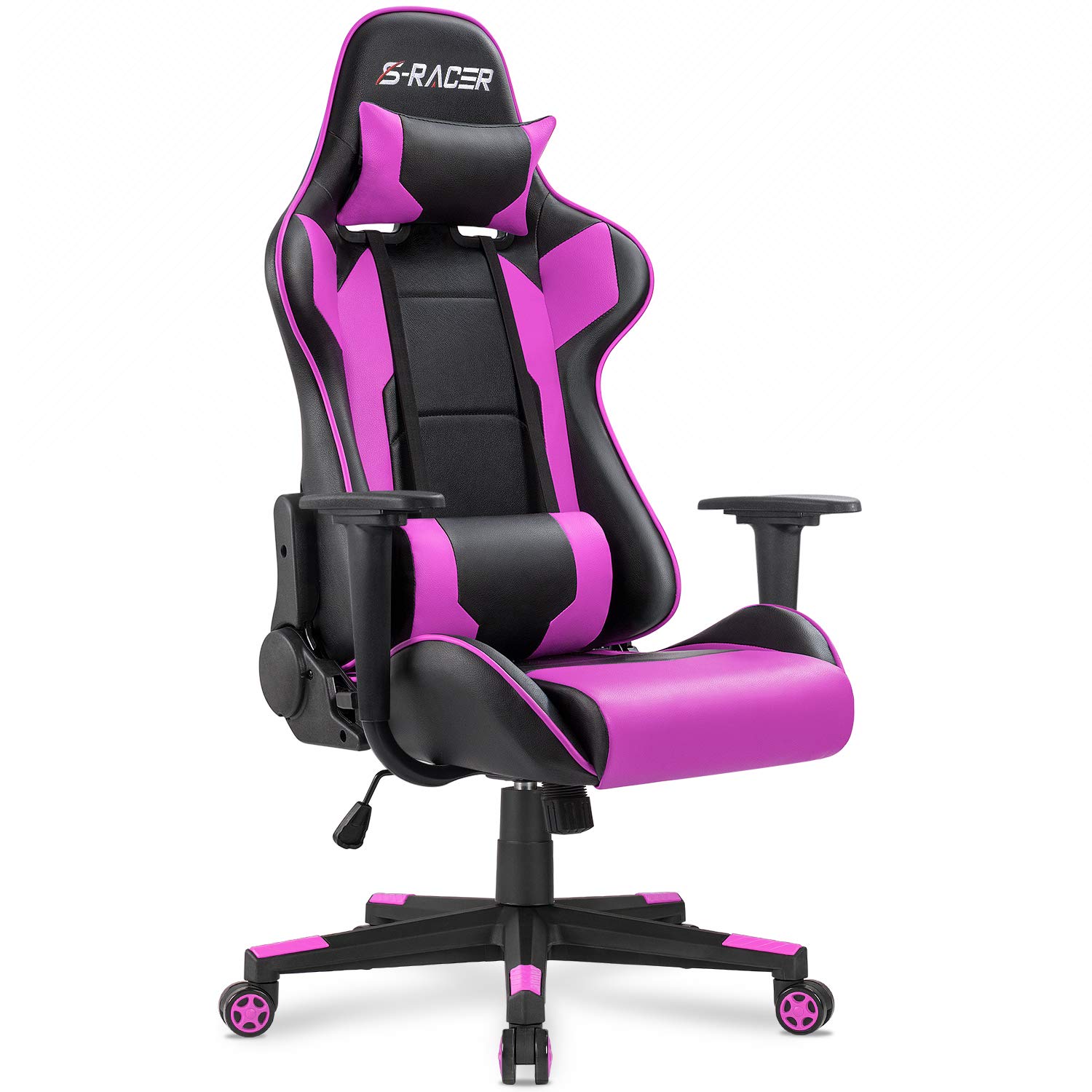 Homall Ergonomic Gaming Chair - High Back Office Chair with Adjustable Headrest & Lumbar Support, Leather Computer Desk Chair for Racing, Executive & Home Use - Perfect for Gaming, Work & Study (Violet)