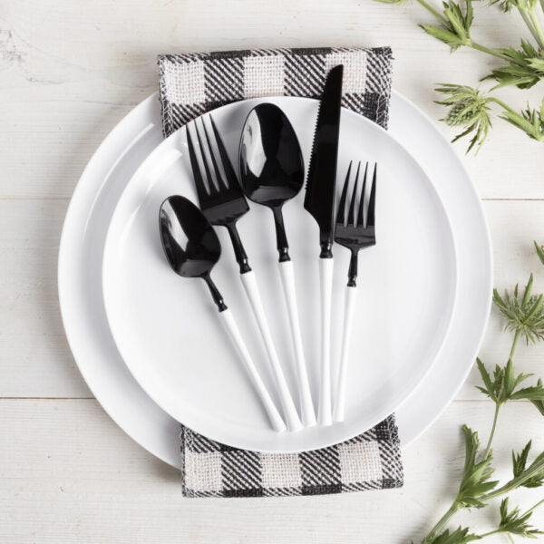 Premium Infinity Collection Black & White Flatware Set - 20-Piece Stainless Steel Cutlery for Dining, Parties & Elegant Table Settings