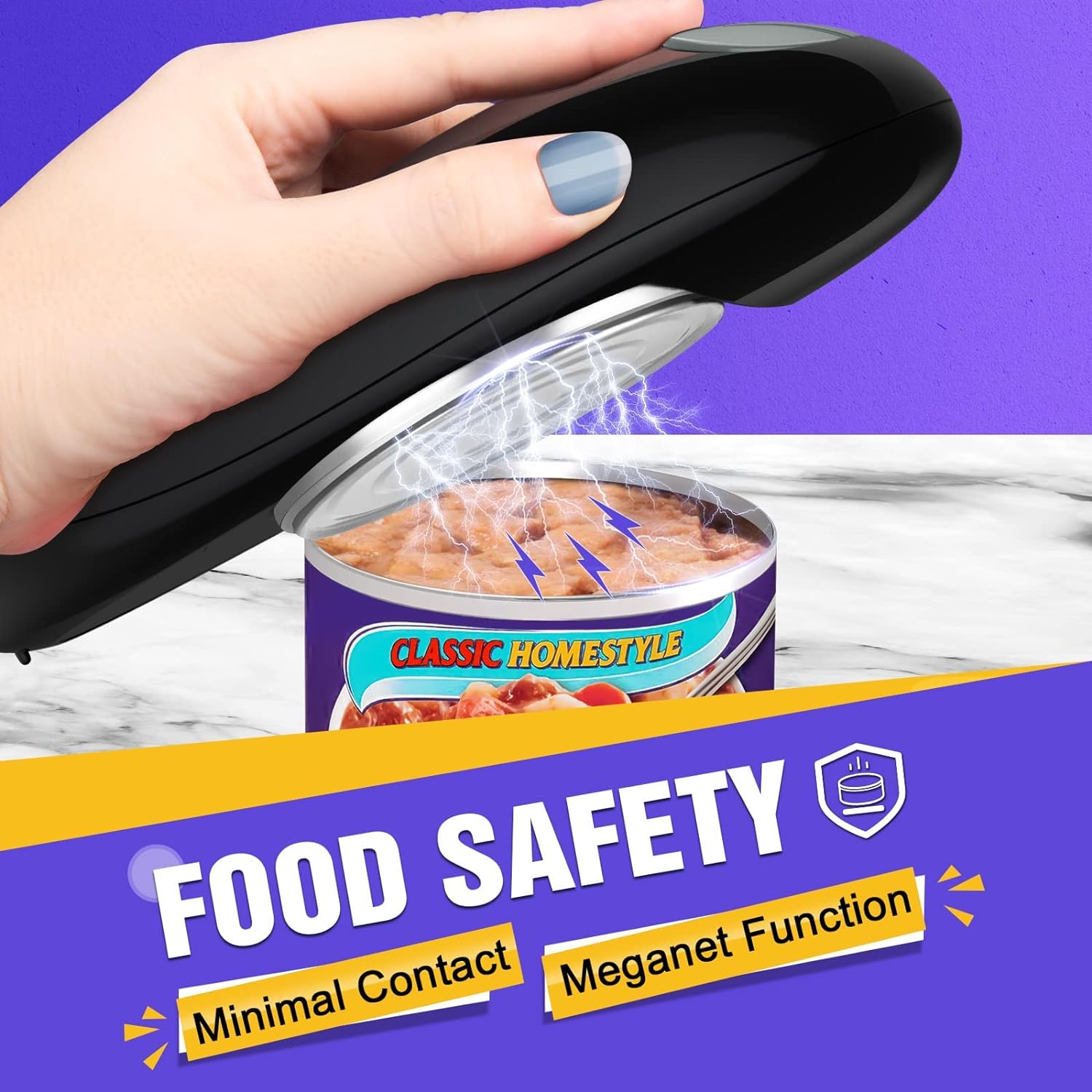 One Touch Electric Can Opener - Battery Powered Kitchen Gadget for Easy Opening Any Size Can with Smooth Edge - Ideal for Seniors & Arthritis Sufferers - Perfect for Home, Camping & Emergency Preparedness