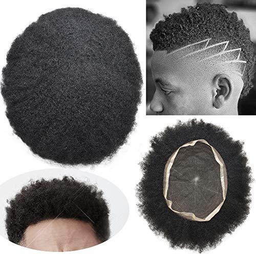 8x10 Full Lace Toupee for Men | Afro Curly Human Hair System | Brazilian Kinky Hair Replacement Wig for Black Men (#1 Jet Black, Afro Wavy 4mm) - Perfect for Daily Wear, Special Occasions & Hair Loss Solutions