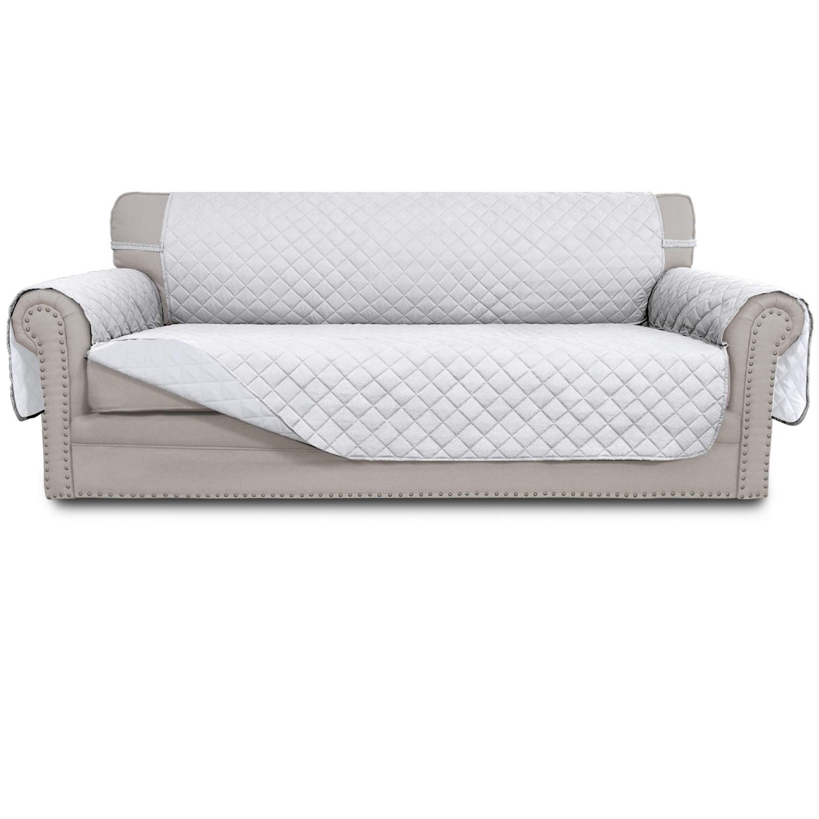 Reversible 3-Cushion Sofa Cover - Waterproof Pet-Friendly Couch Protector with Elastic Straps & Foam Sticks for Dogs & Cats (White/White) - Perfect for Pet Owners & Furniture Protection