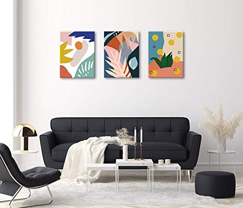 Set of 3 Mid Century Modern Abstract Wall Art - Gallery Wrapped Canvas Prints for Living Room, Bedroom & Office Decor - Perfect for Home & Workspace Interior Design