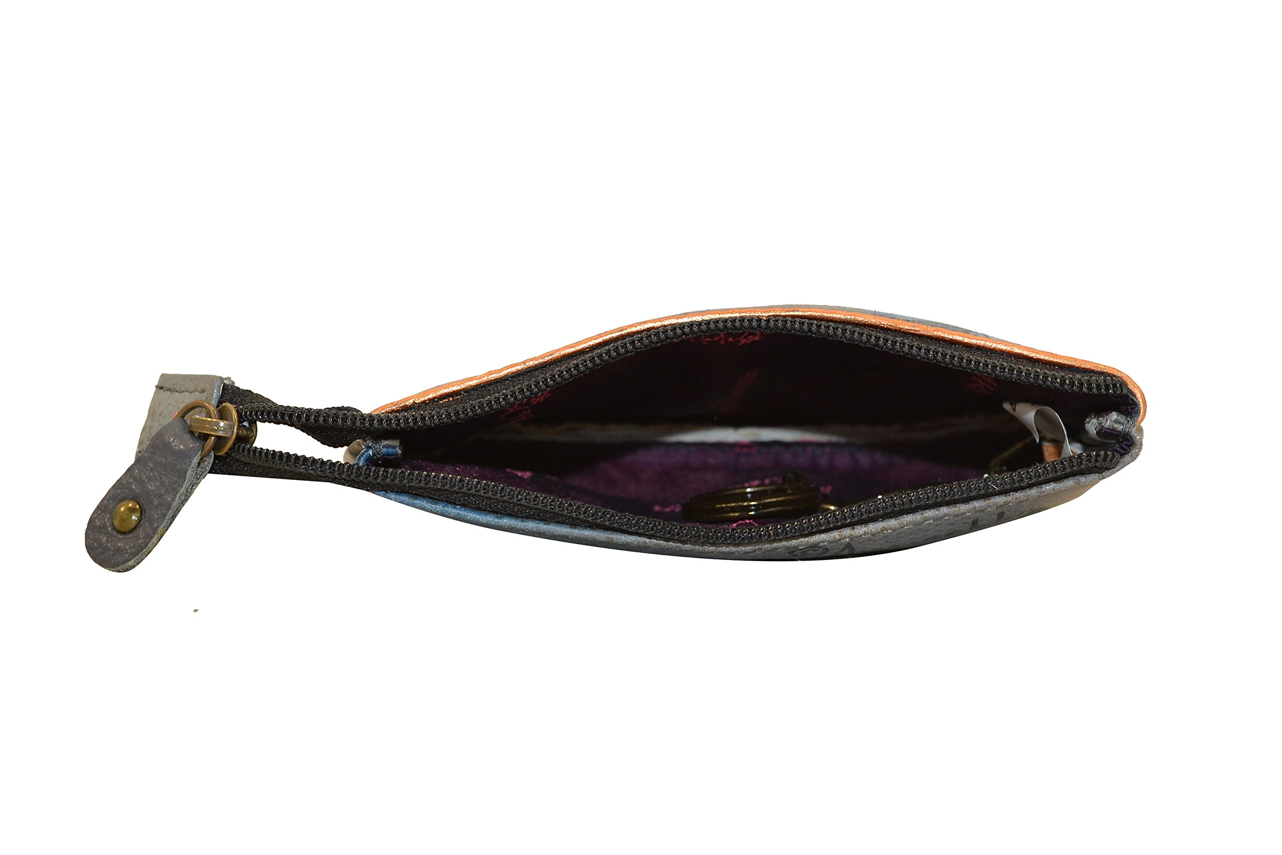 Anuschka Hand-Painted Genuine Leather Zip Pouch for Women - Medium Size Coin Purse & Key Holder with Zipper and 2 Key Fobs - Perfect for Travel, Daily Essentials, and Gift Giving
