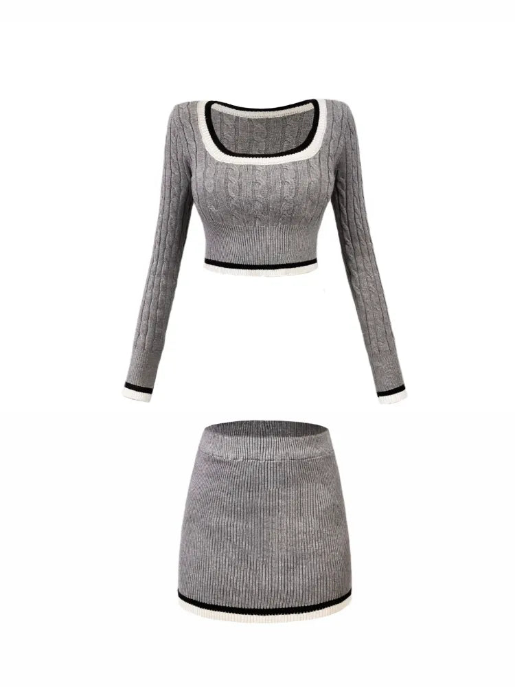 Y2K Fashion Knitted Suit for Women - Crop Top Sweater + Casual Shirt + Slim Bodycon Mini Skirt | Korean 3-Piece Outfit Set | 2024 Fall Winter Trendy Outfit for Dating, Party & Streetwear