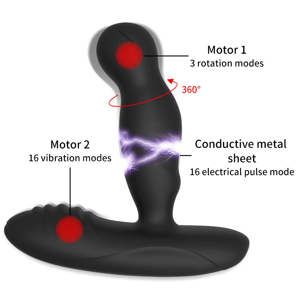 LEVETT 360° Prostate Massager with Dual Motors & Electric Shock Pulse - Remote Control Anal Vibrator Plug for Men & Couples - 3 Rotation Speeds & 16 Vibration Modes - Perfect for Relaxation, Intimacy & Pleasure - Adult Sex Toy for Solo Play or Partnered Fun