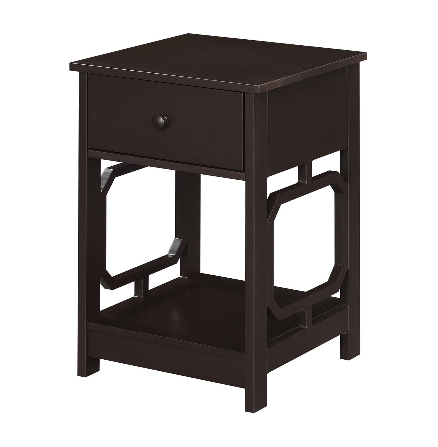 Convenience Concepts Omega 1-Drawer End Table with Shelf - Espresso Finish Nightstand for Bedroom, Living Room, or Office - Compact Side Table with Storage Space