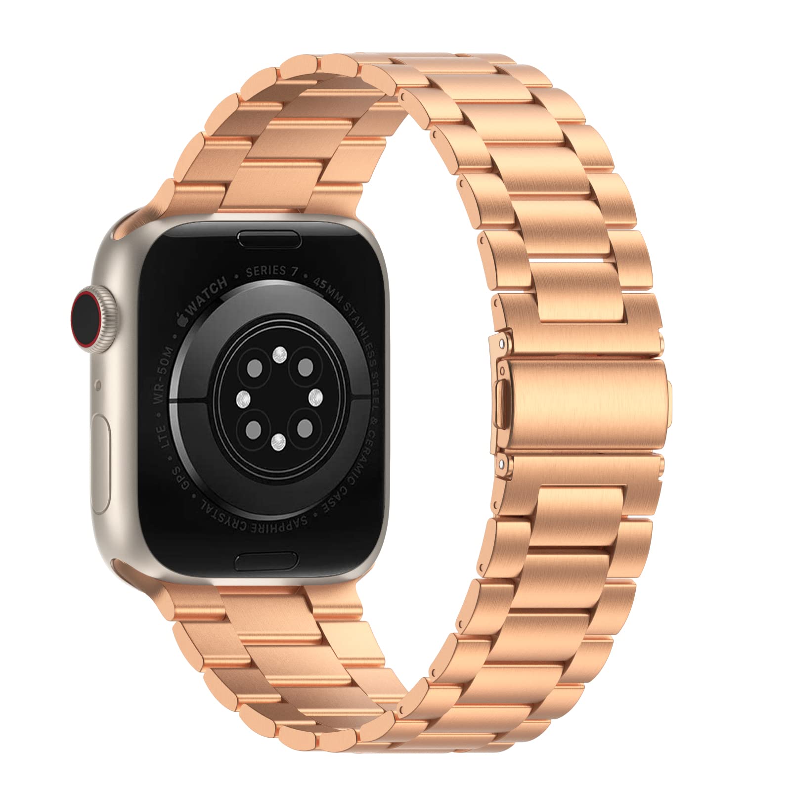 Premium Stainless Steel Apple Watch Band 45mm 44mm 42mm - Metal Replacement Strap Compatible with iWatch Series 7/6/5/4/3/2/1/SE - Rose Gold Luxury Bracelet for Men & Women - Perfect for Workouts, Business & Everyday Wear