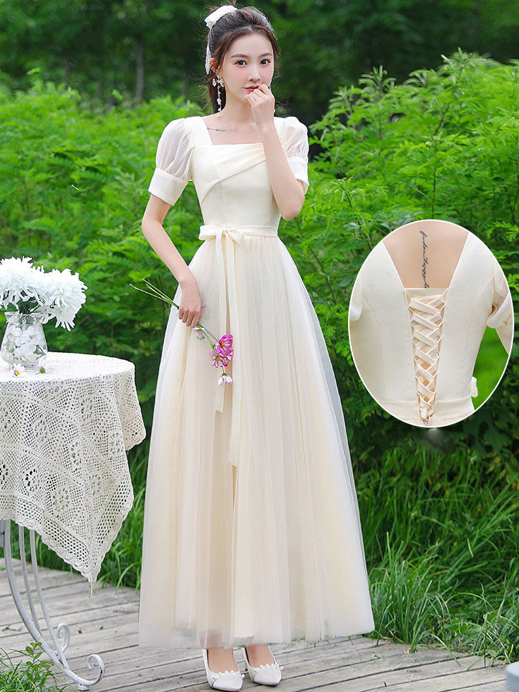 Elegant A-Line Champagne Bridesmaid Dress - Simple Long Prom Gown for Weddings & Formal Events - Style 521