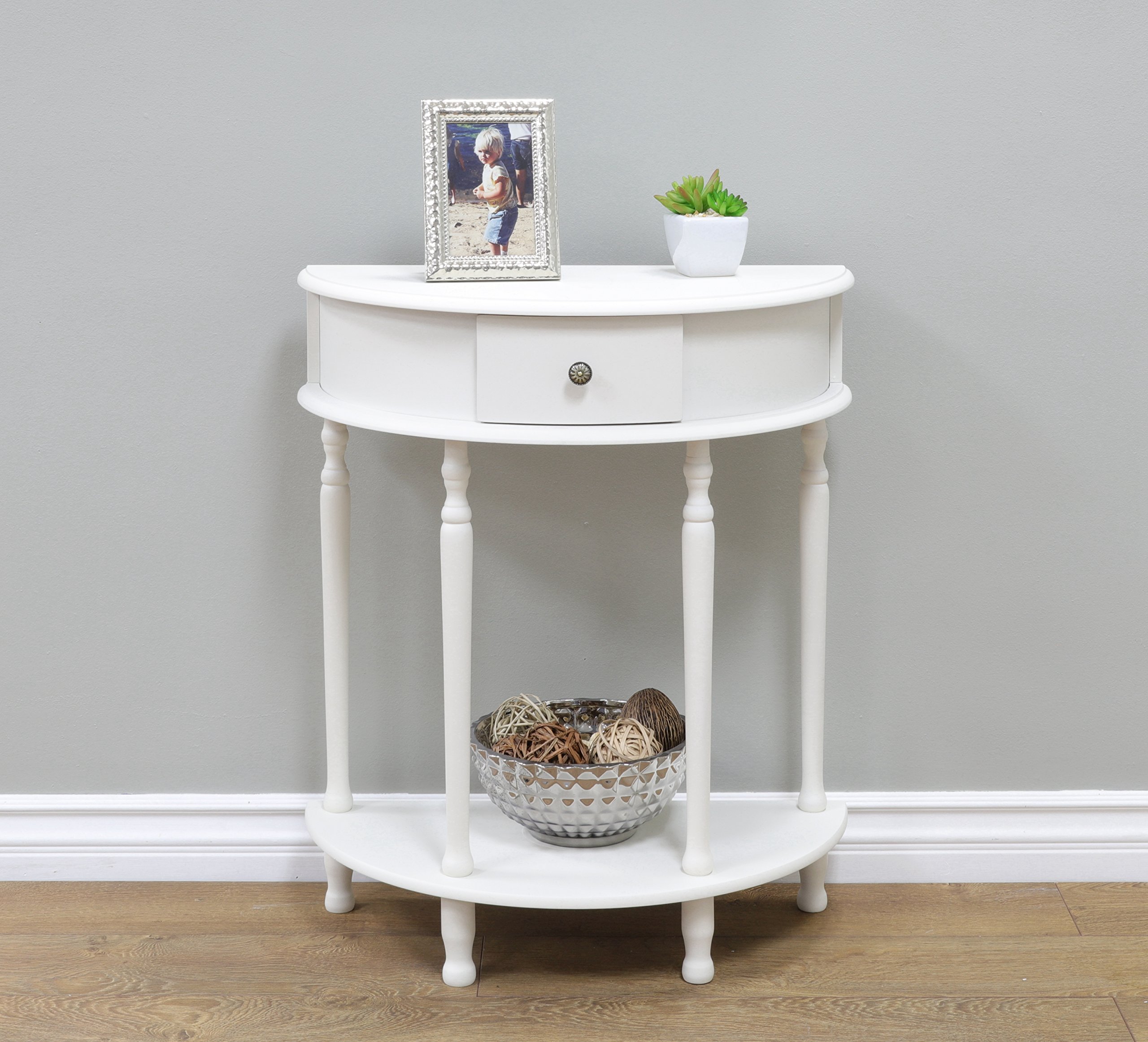 Frenchi Home Furnishing Canterbury End Table & Console Sofa Table Set with Drawer - White Modern Living Room Furniture for Small Spaces, Bedside, Entryway & Hallway Decor